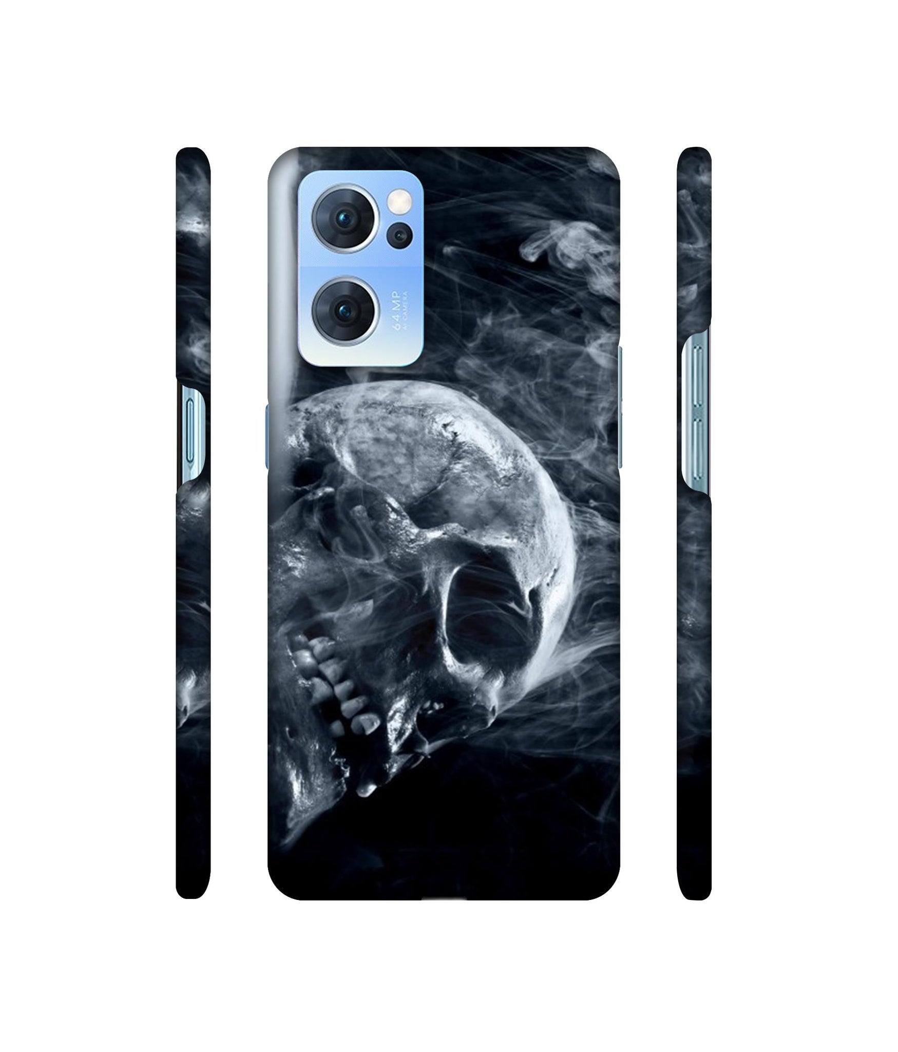 Skull Smoke Blue Scary Death Designer Hard Back Cover for Oppo Reno7 5G