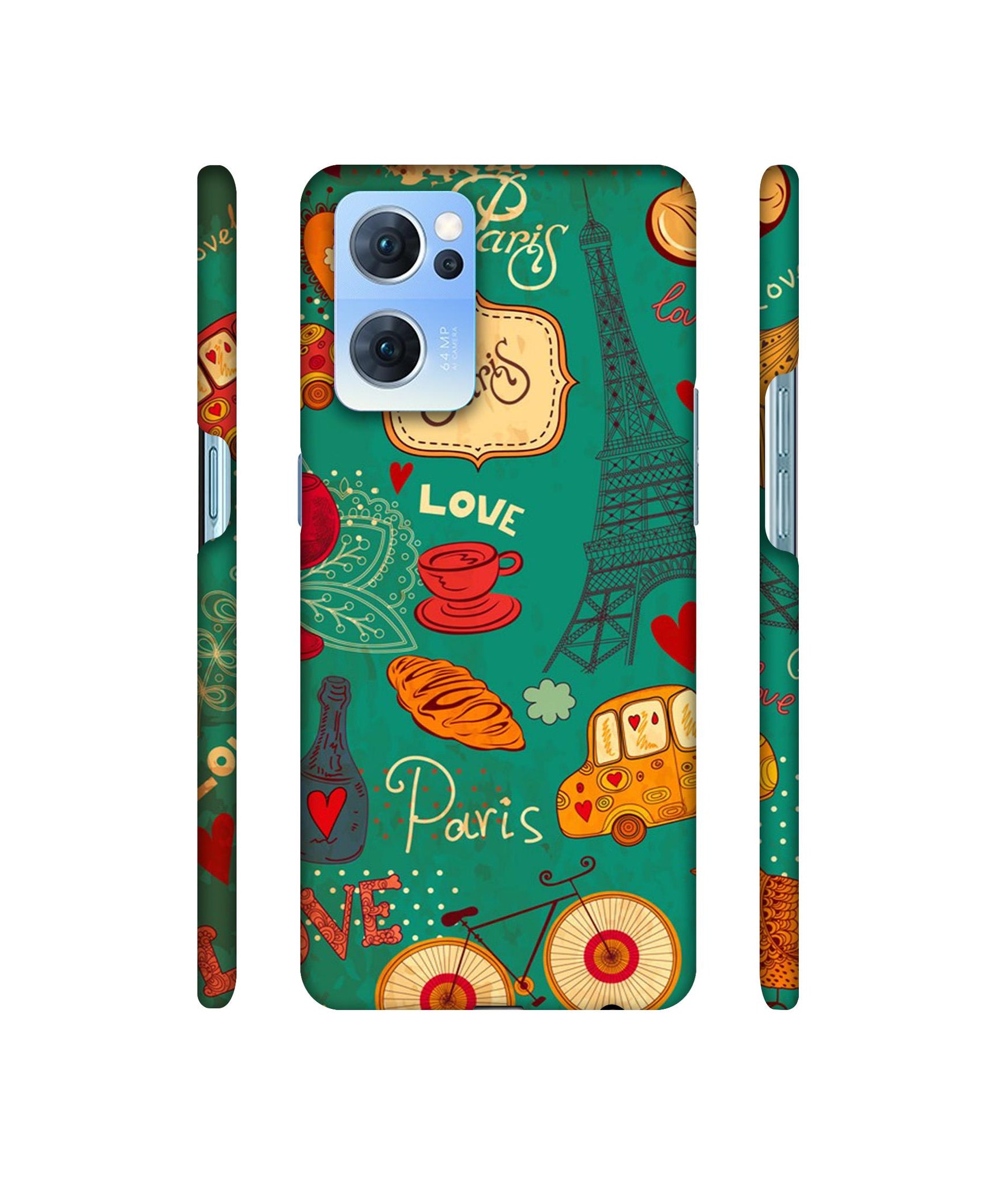 Paris Love Print Designer Hard Back Cover for Oppo Reno7 5G