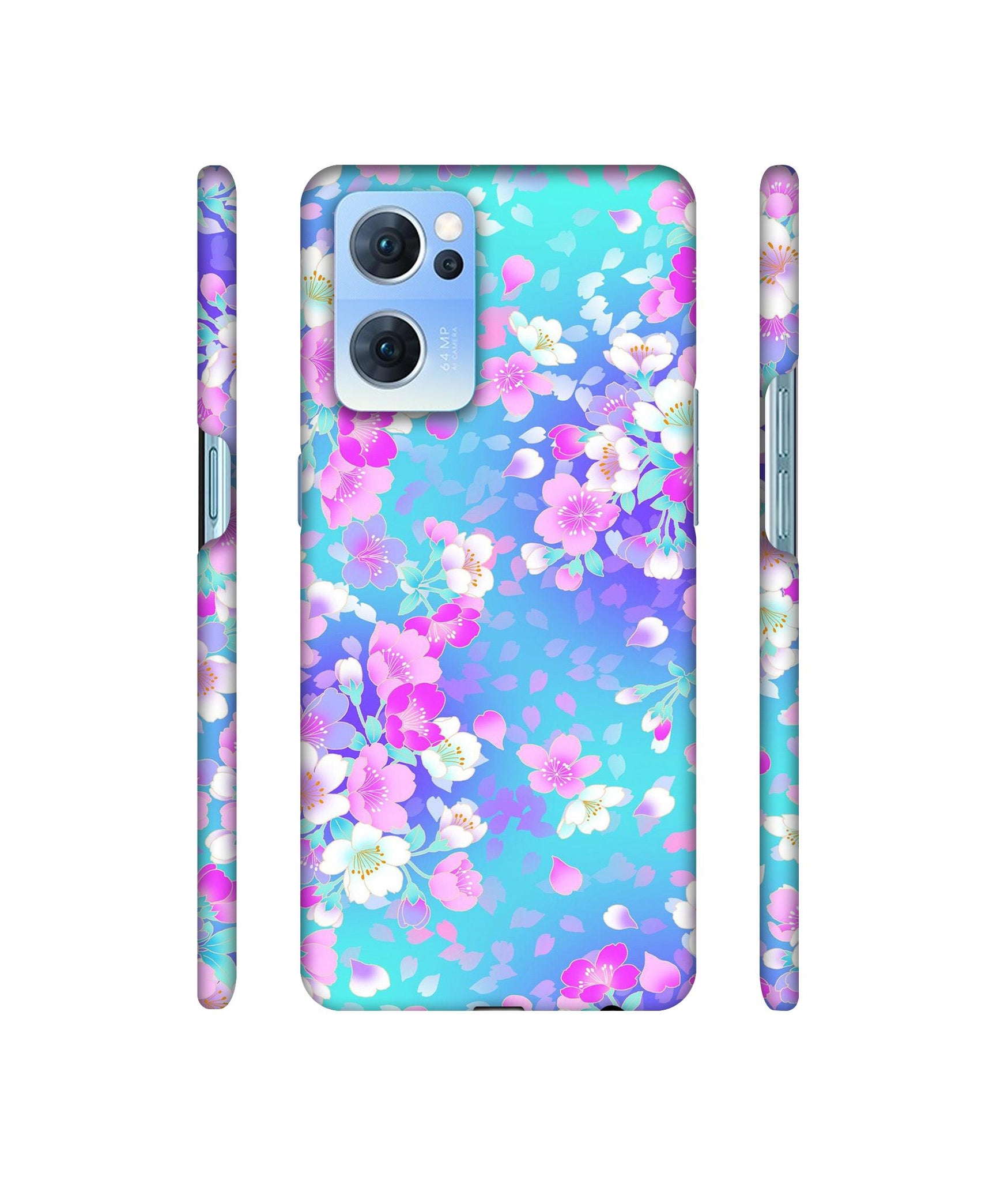 Floral Blue Pattern Designer Hard Back Cover for Oppo Reno7 5G