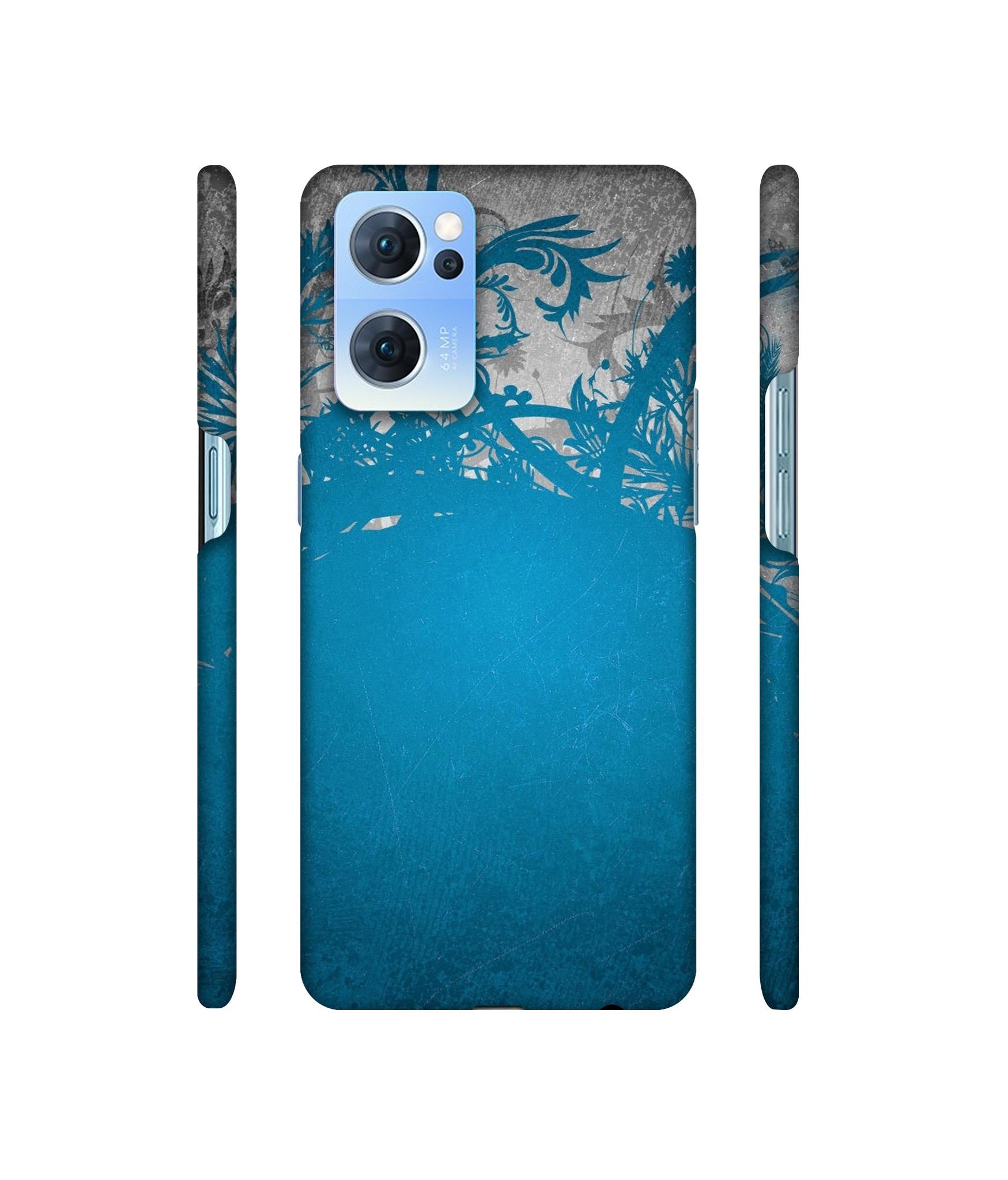 Blue Floral Pattern Designer Hard Back Cover for Oppo Reno7 5G