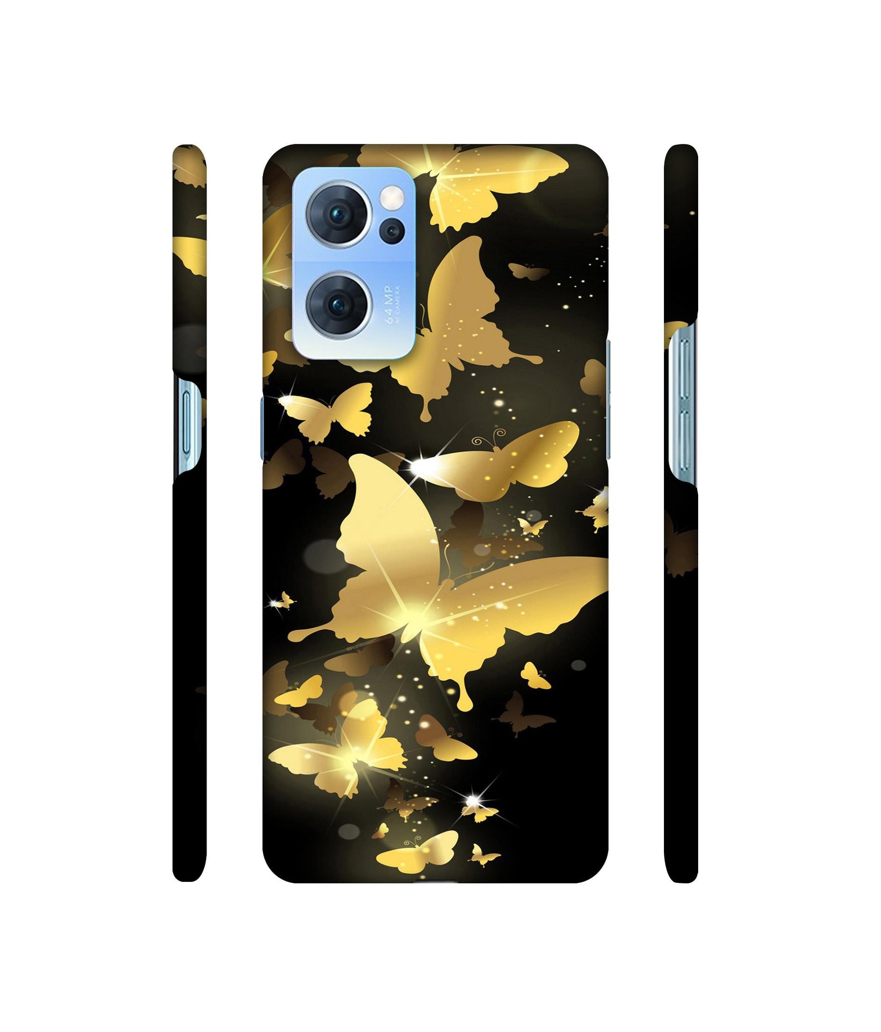 Golden Butterfly Pattern Designer Hard Back Cover for Oppo Reno7 5G