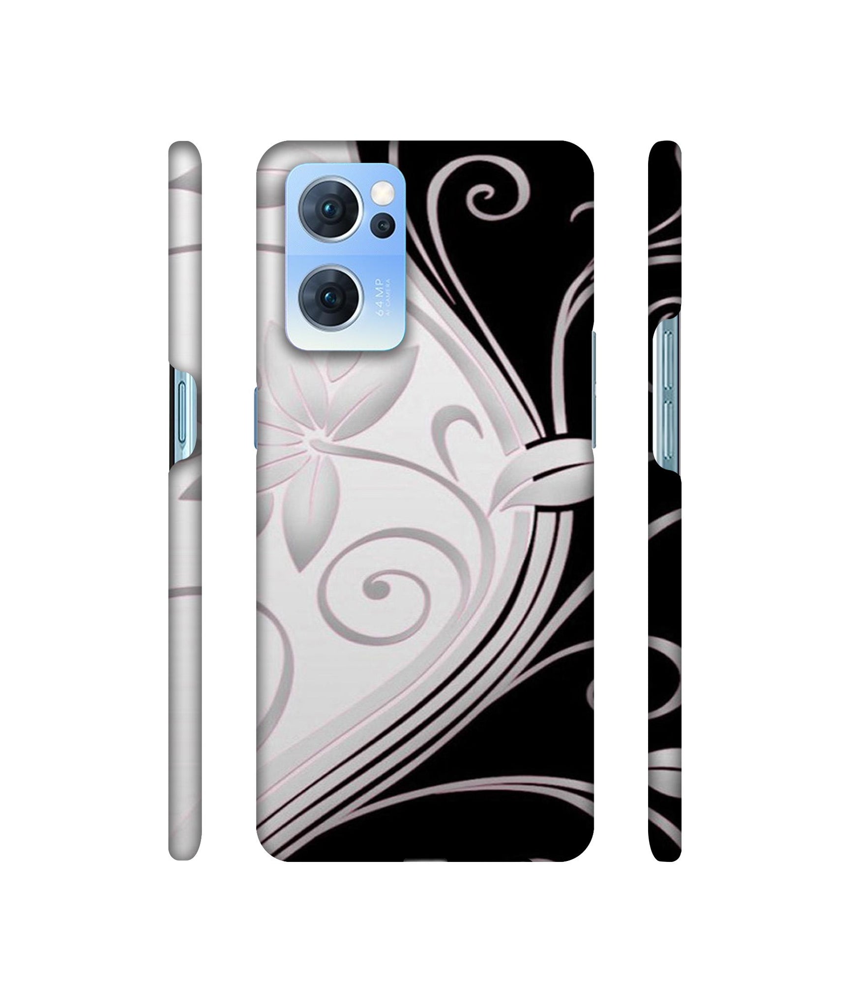 Black And White Flower Designer Hard Back Cover for Oppo Reno7 5G