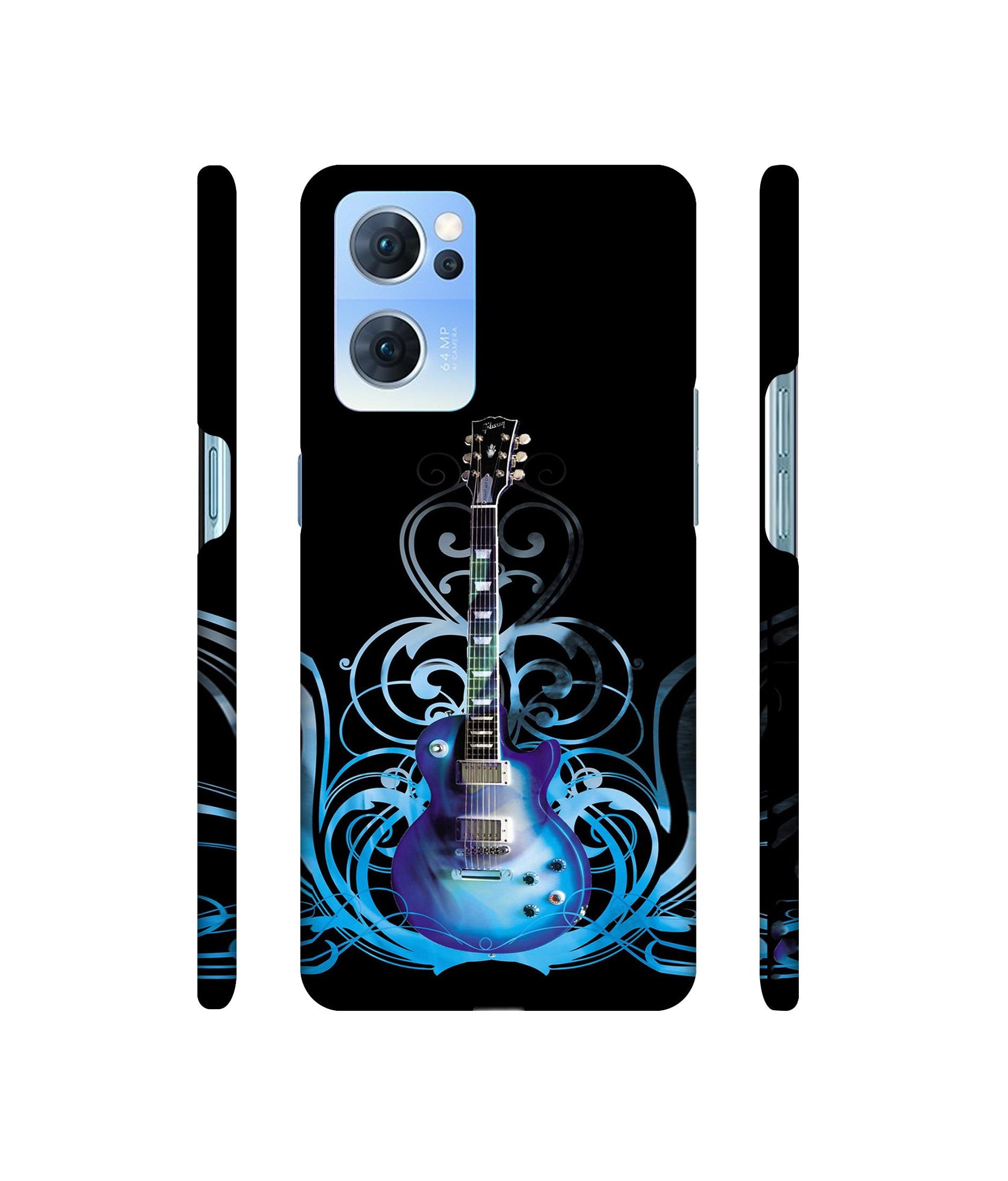Guitar In Blue Pattern Designer Hard Back Cover for Oppo Reno7 5G