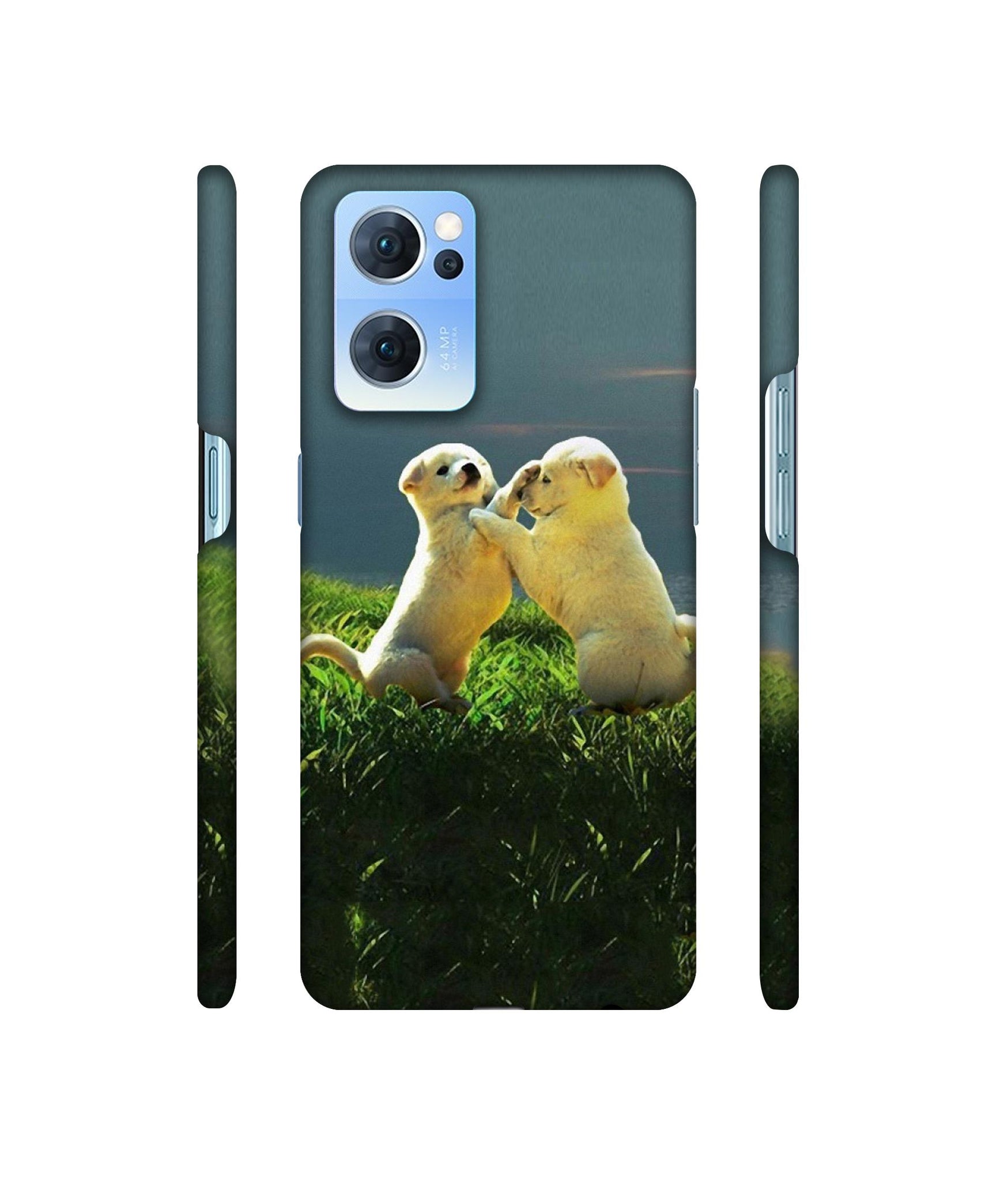 Puppy Couple Sunset Designer Hard Back Cover for Oppo Reno7 5G
