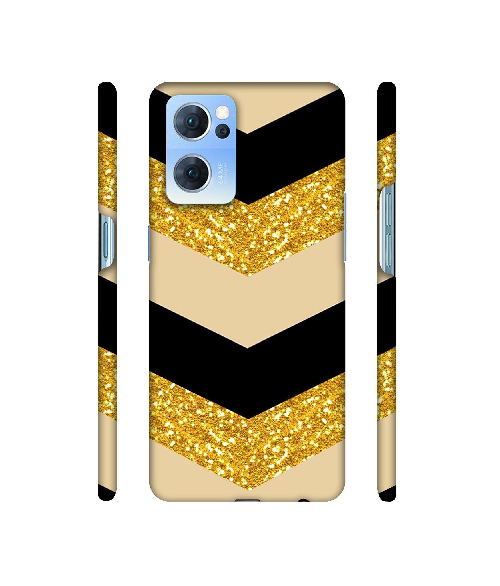 Black & Gold Designer Hard Back Cover for Oppo Reno7 5G