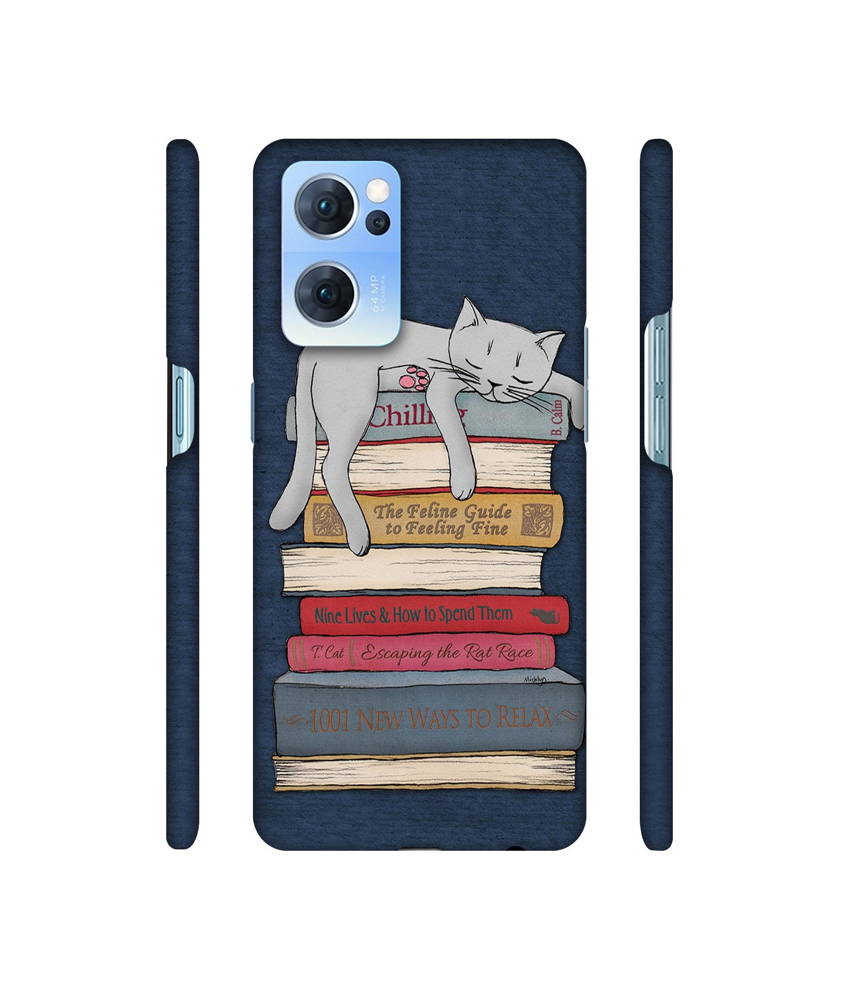Cat Sleeping On The Books Designer Hard Back Cover for Oppo Reno7 5G