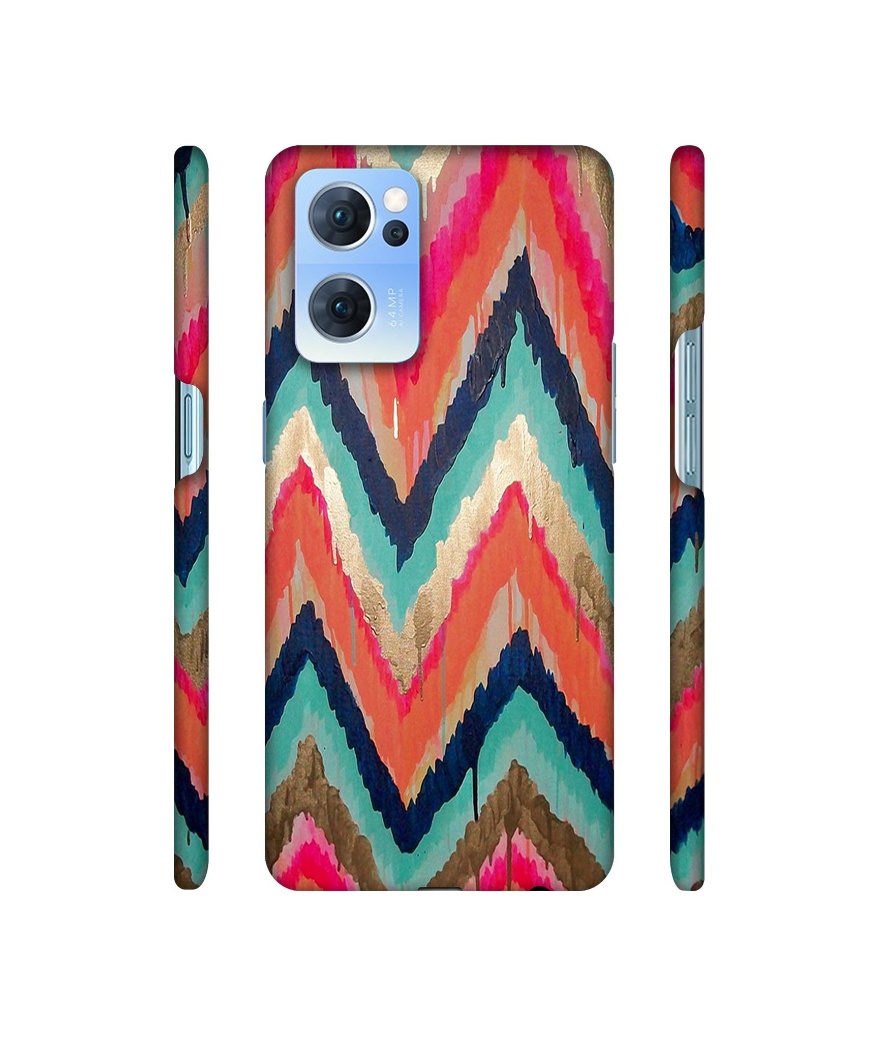 Colorful Zig-Zag Lines Art Designer Hard Back Cover for Oppo Reno7 5G
