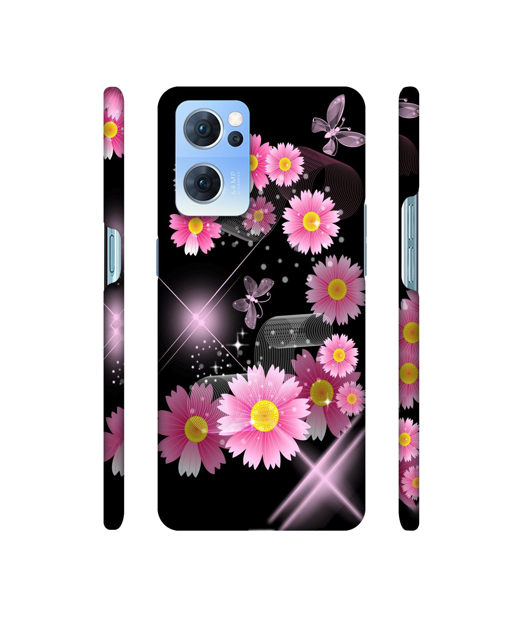 Pink Flower Designer Hard Back Cover for Oppo Reno7 5G