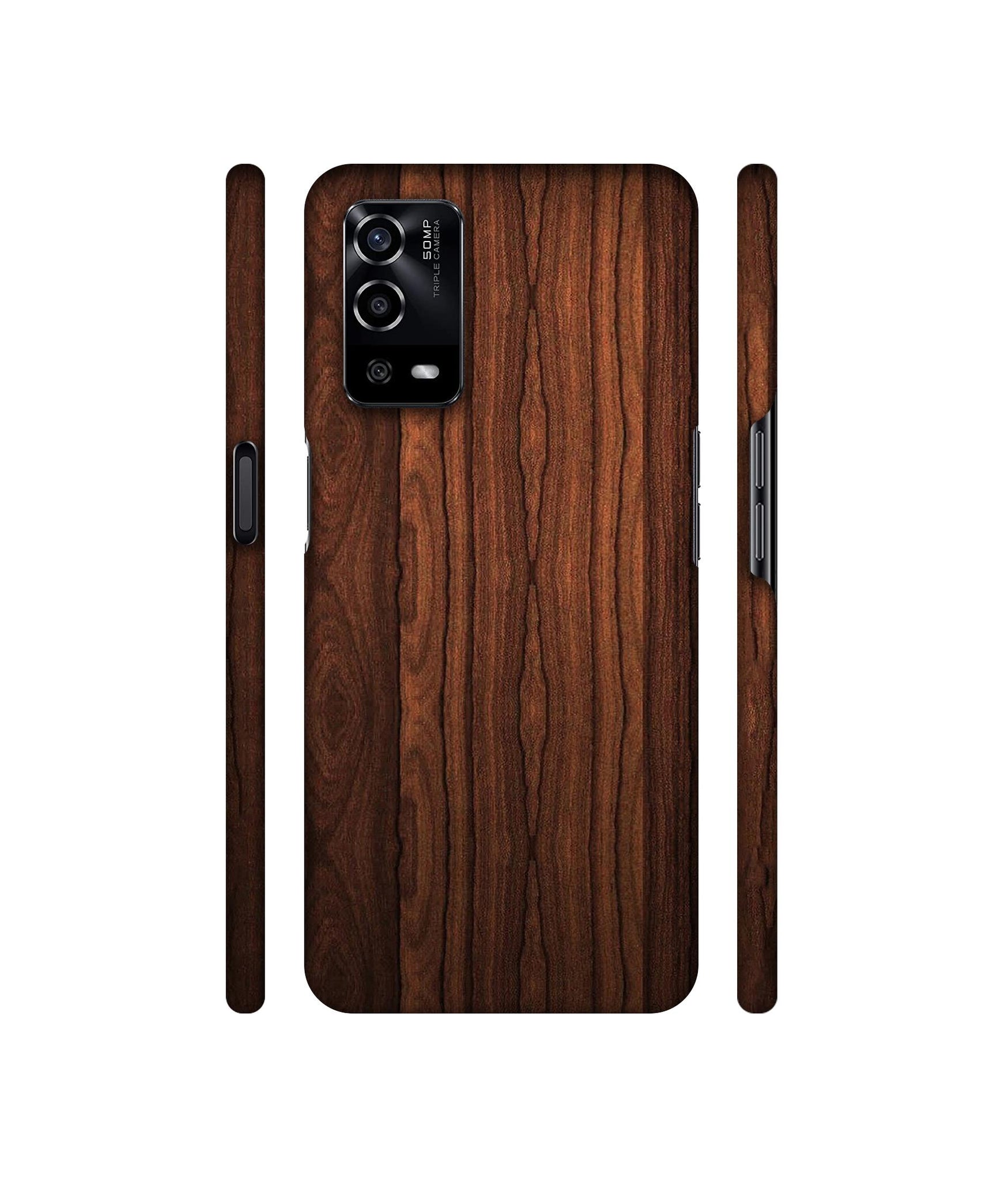 Brown Wooden Texture Designer Hard Back Cover for Oppo A55 4G