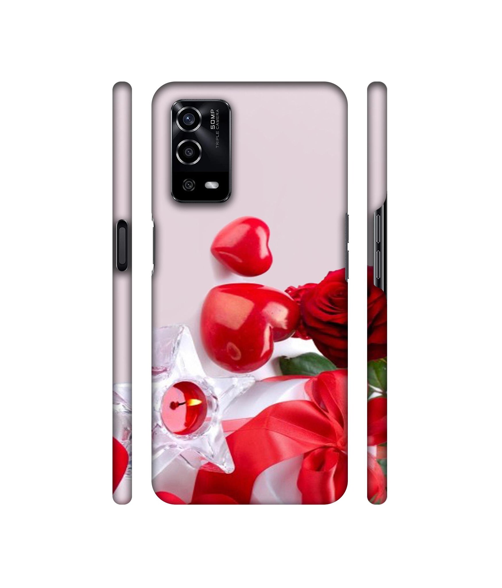 Red Rose Heart Valentines Couple Designer Hard Back Cover for Oppo A55 4G