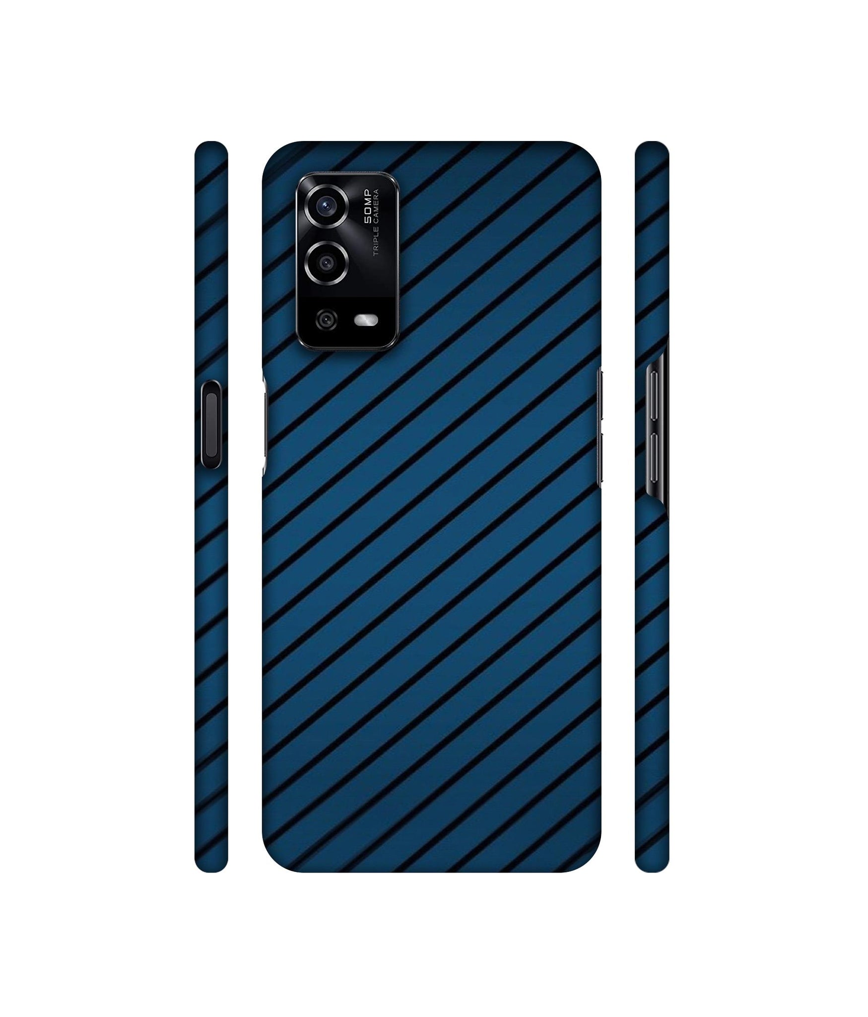 Blue Stripes Designer Hard Back Cover for Oppo A55 4G