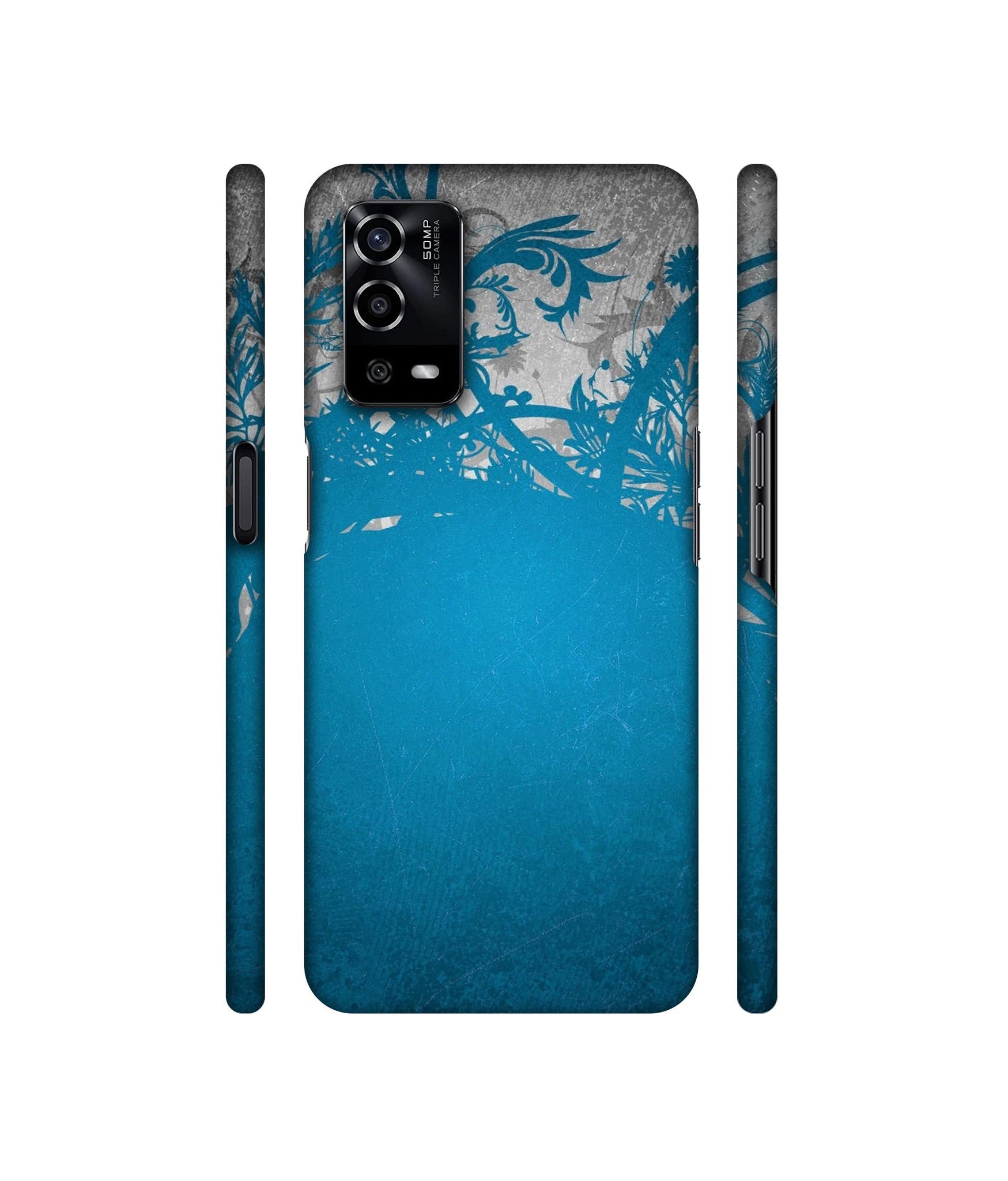 Blue Floral Pattern Designer Hard Back Cover for Oppo A55 4G