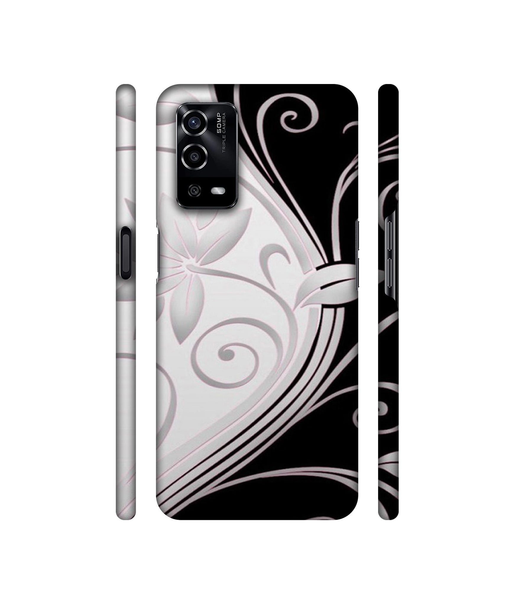 Black And White Flower Designer Hard Back Cover for Oppo A55 4G