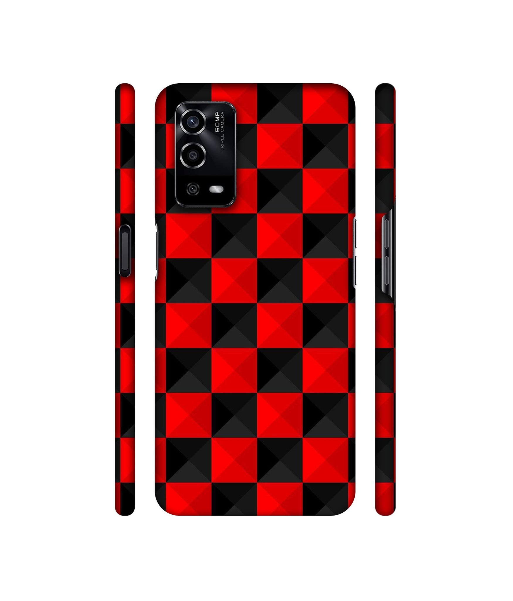 Red N Black Cubes Designer Hard Back Cover for Oppo A55 4G