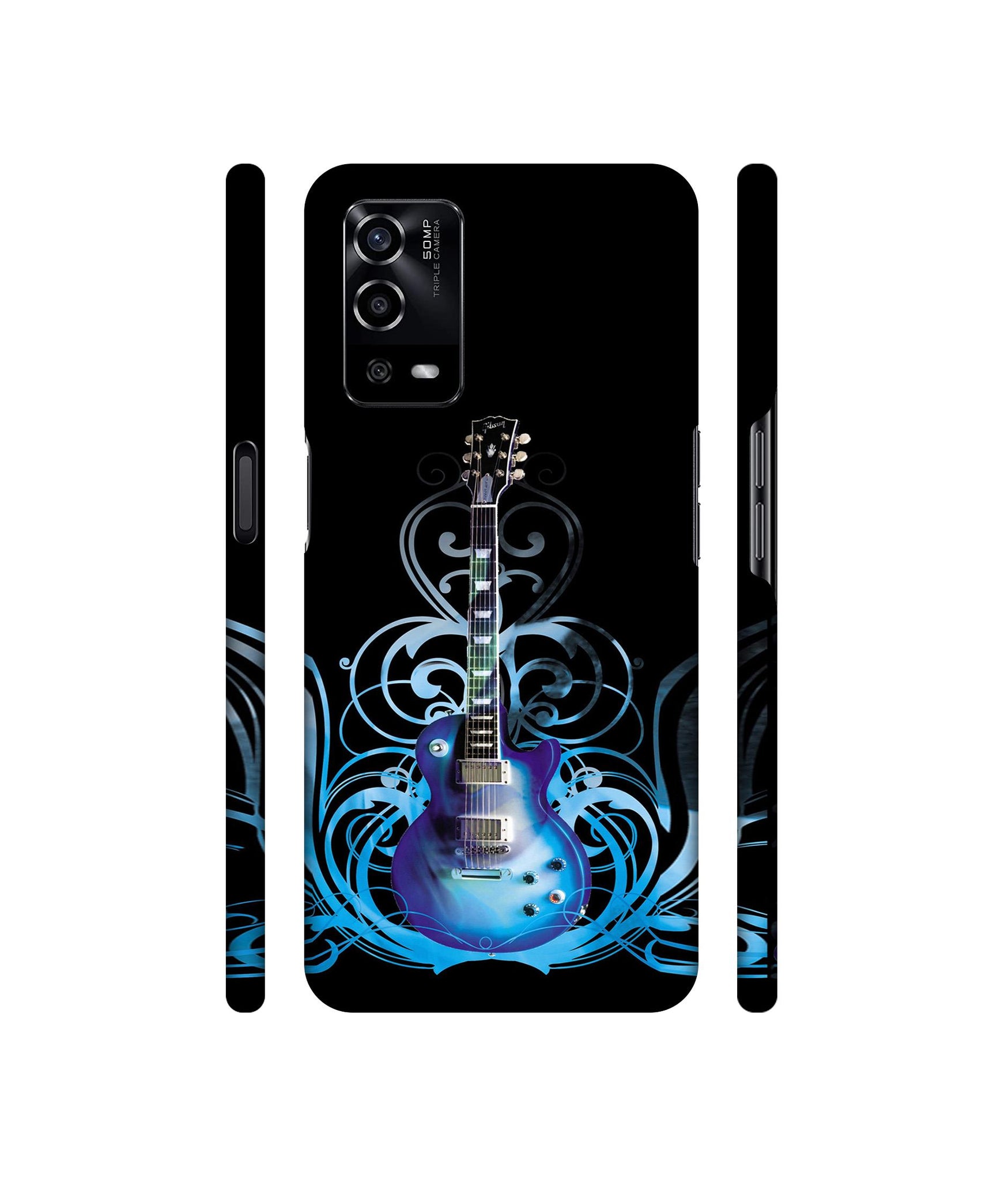 Guitar In Blue Pattern Designer Hard Back Cover for Oppo A55 4G