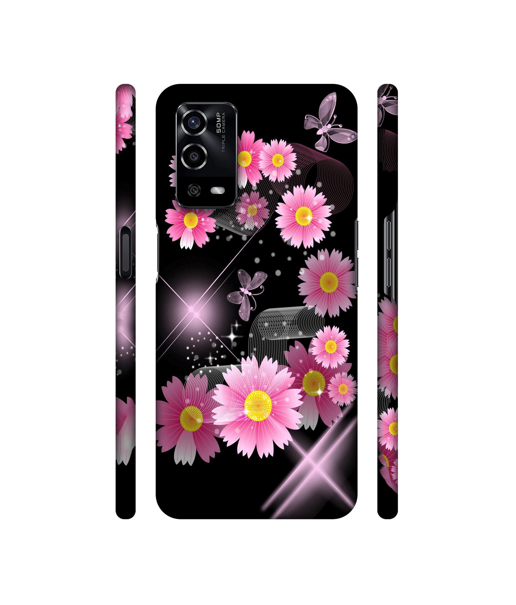 Pink Flower Designer Hard Back Cover for Oppo A55 4G
