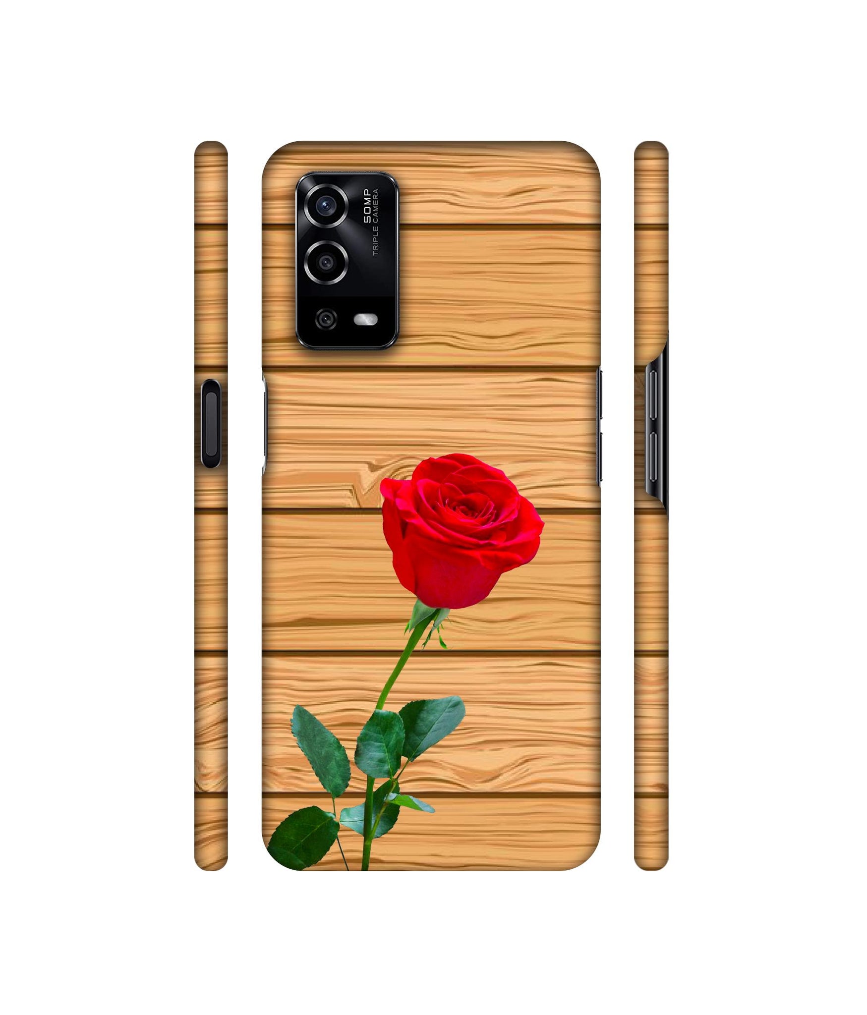 Rose With Wooden Texture Designer Hard Back Cover for Oppo A55 4G