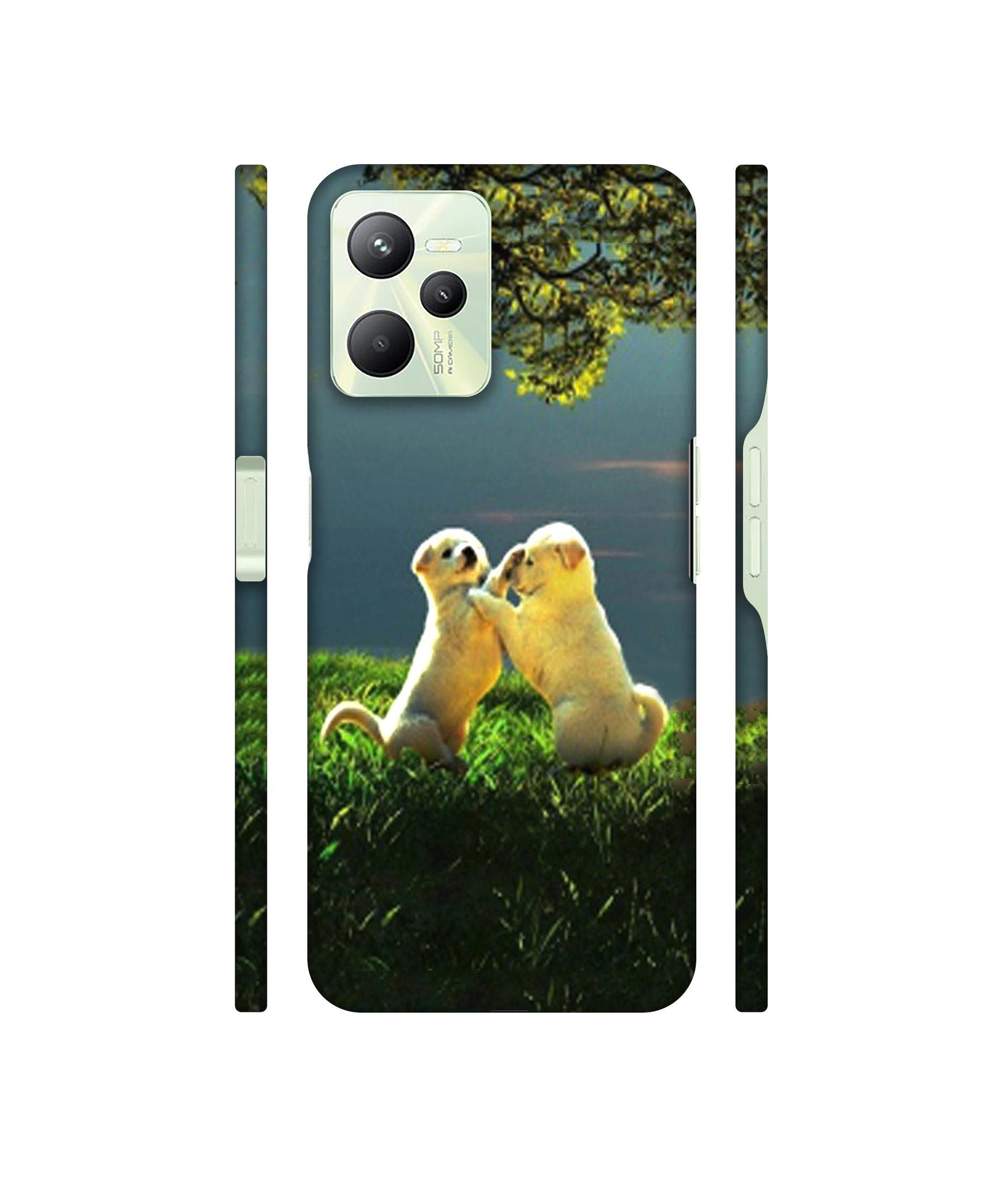 Puppy Couple Play Kids Nature Designer Hard Back Cover for Realme C35 4G