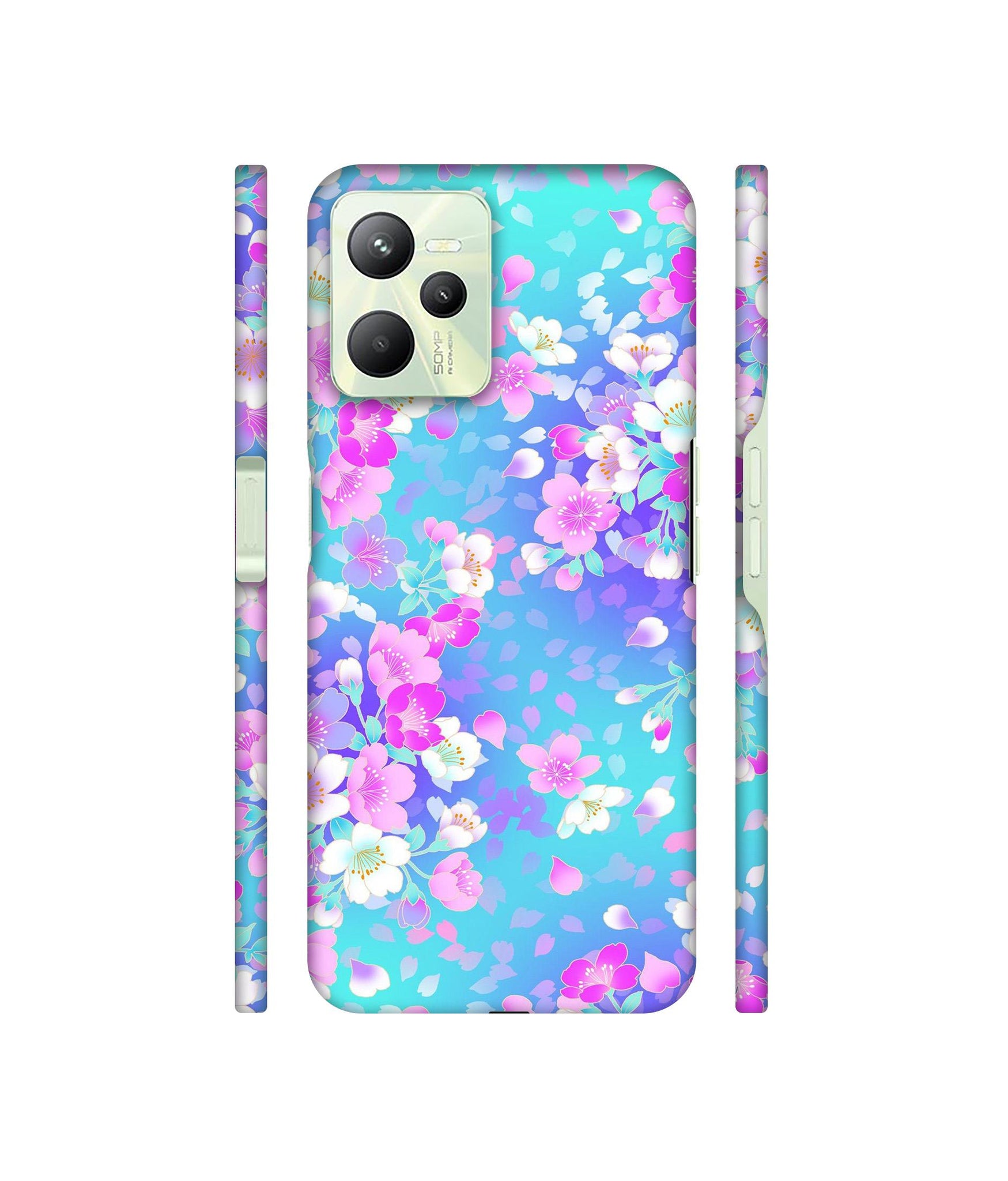 Floral Blue Pattern Designer Hard Back Cover for Realme C35 4G