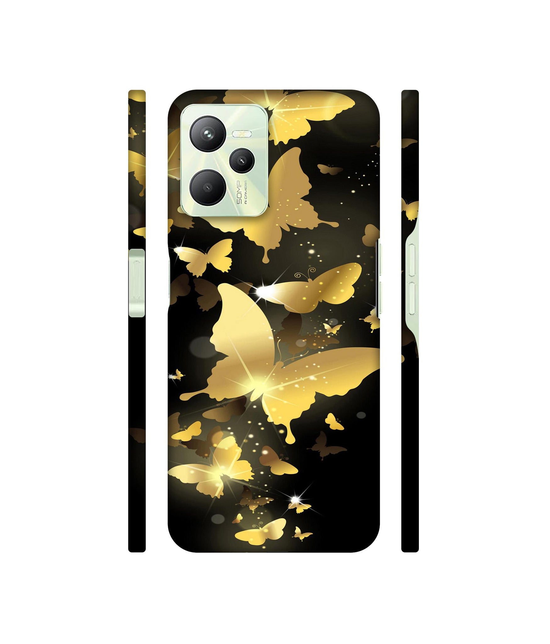Golden Butterfly Pattern Designer Hard Back Cover for Realme C35 4G