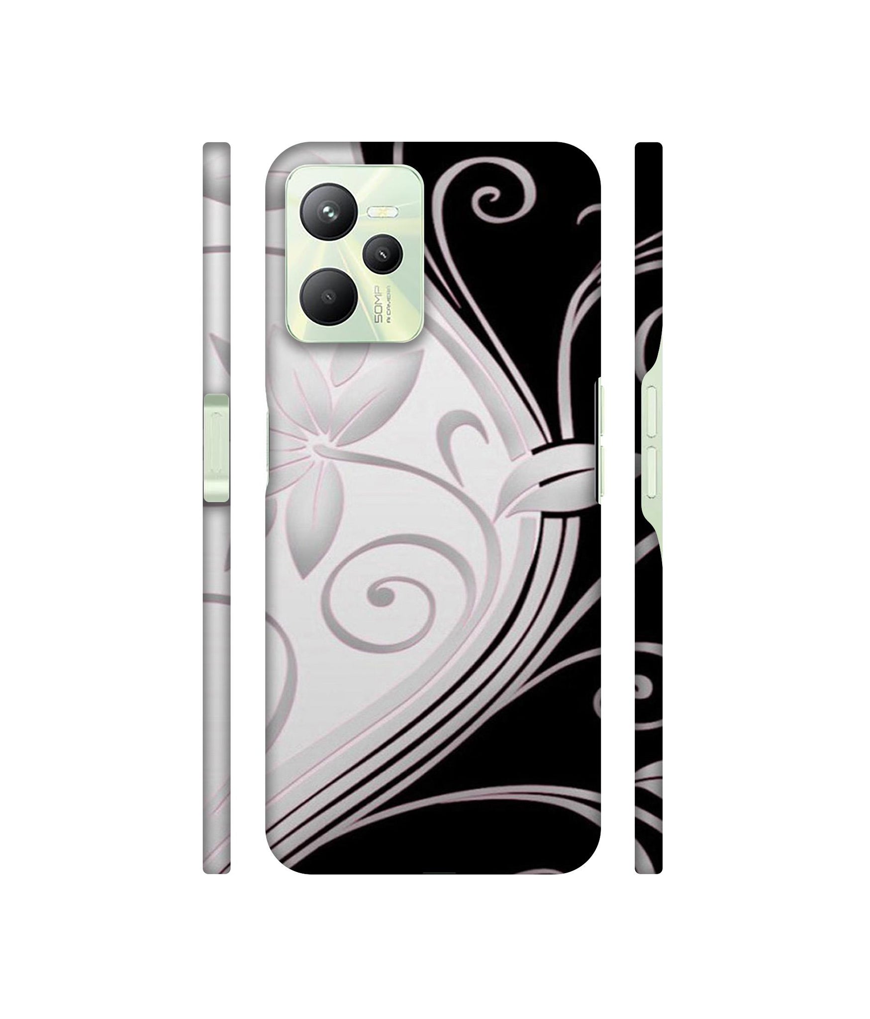 Black And White Flower Designer Hard Back Cover for Realme C35 4G