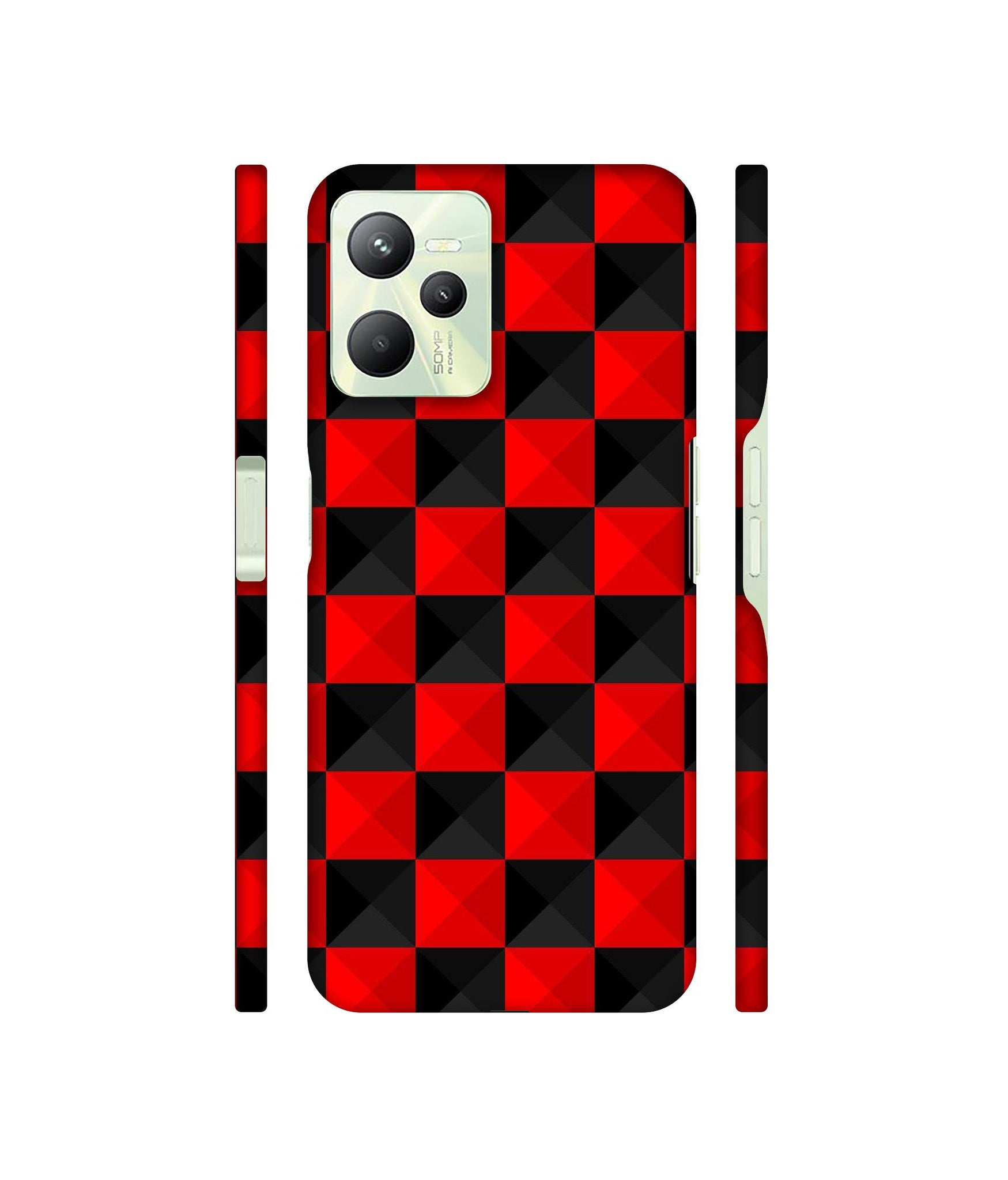 Red N Black Cubes Designer Hard Back Cover for Realme C35 4G