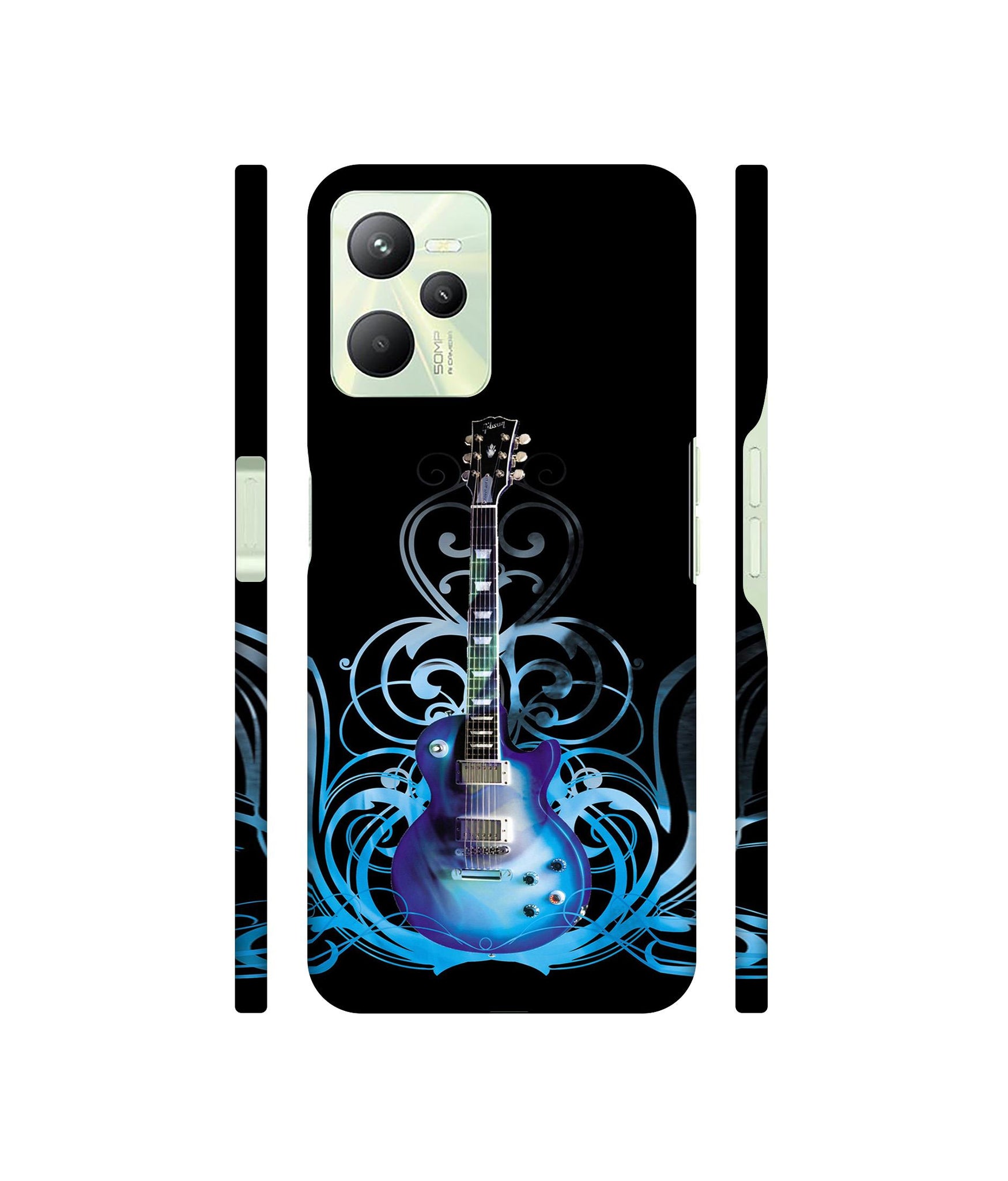 Guitar In Blue Pattern Designer Hard Back Cover for Realme C35 4G