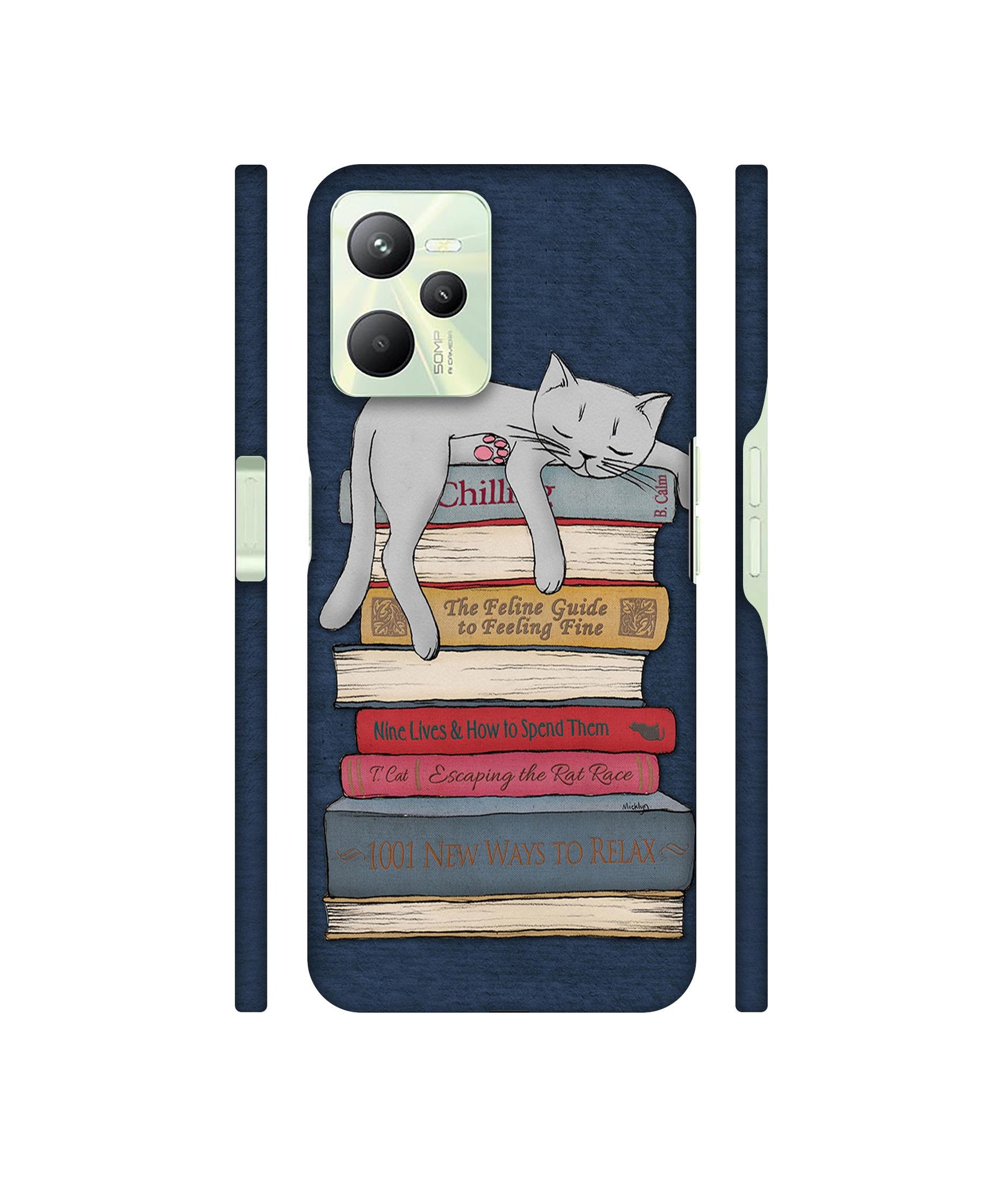 Cat Sleeping On The Books Designer Hard Back Cover for Realme C35 4G