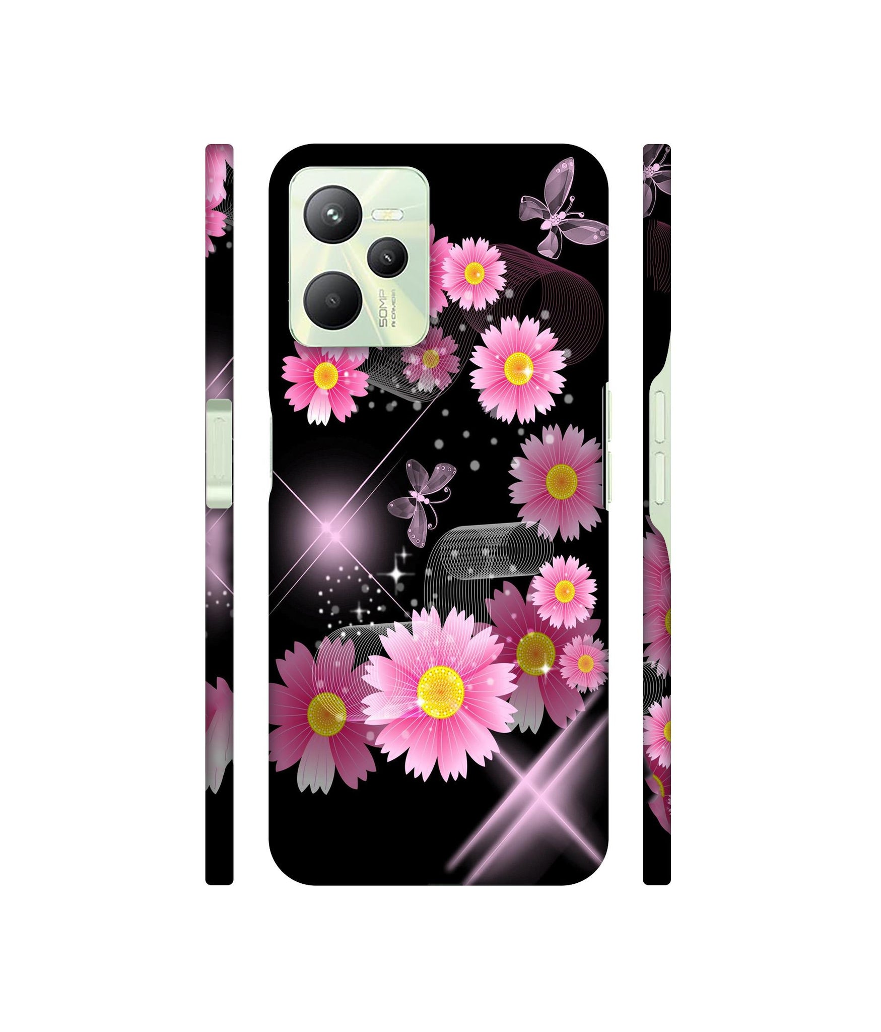 Pink Flower Designer Hard Back Cover for Realme C35 4G