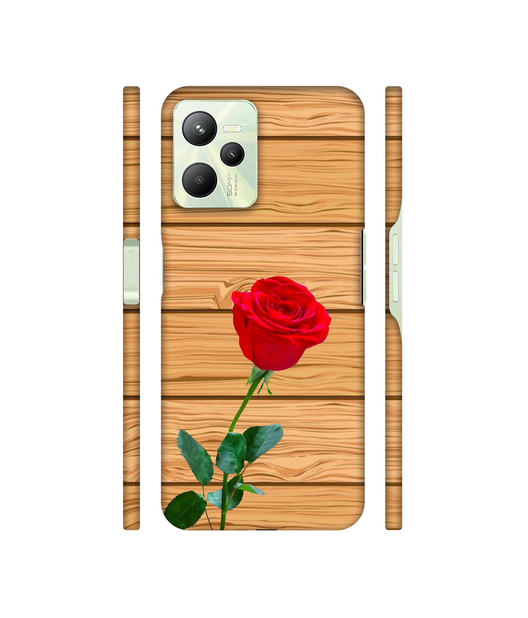 Rose With Wooden Texture Designer Hard Back Cover for Realme C35 4G