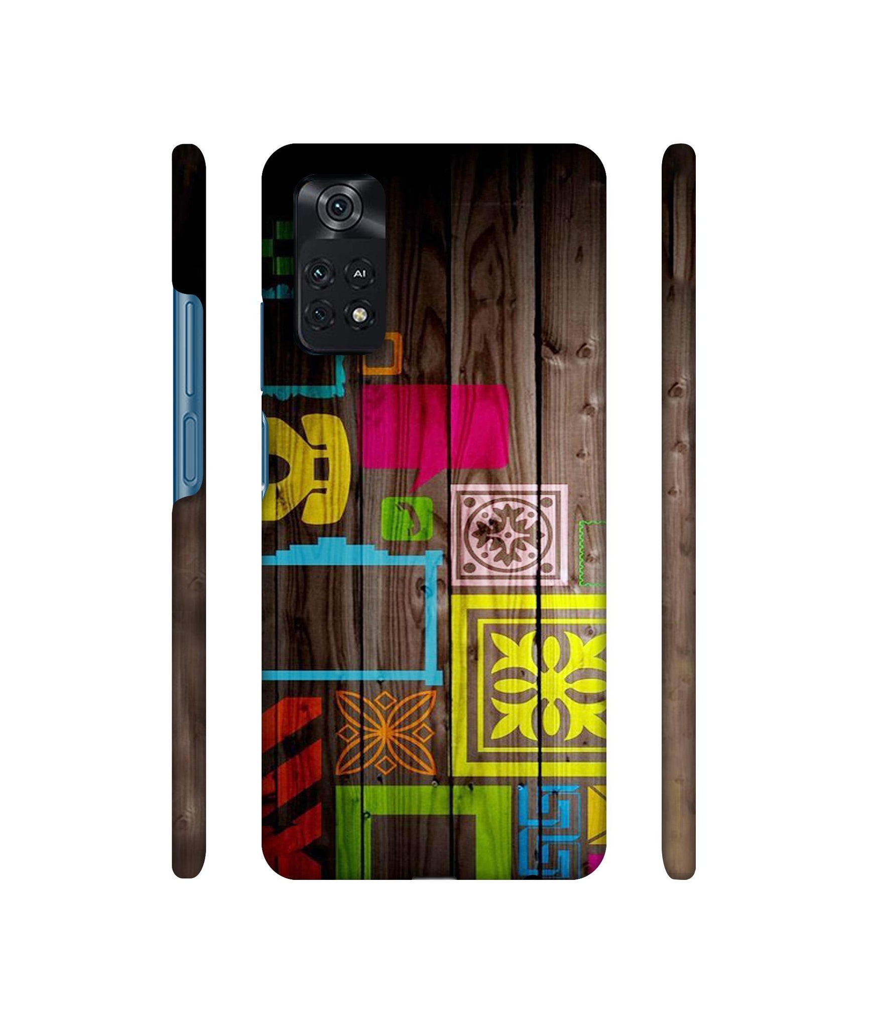 Stamps on Wooden Texture Designer Hard Back Cover for Mi Poco M4 Pro 4G