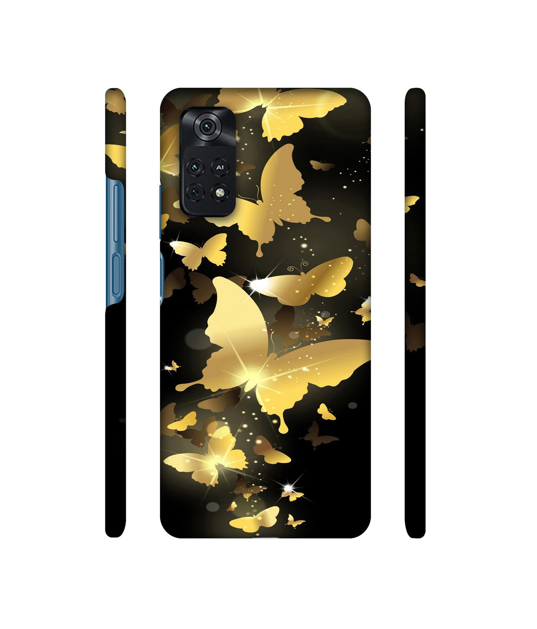 Golden Butterfly Pattern Designer Hard Back Cover for Mi Poco M4 Pro 4G