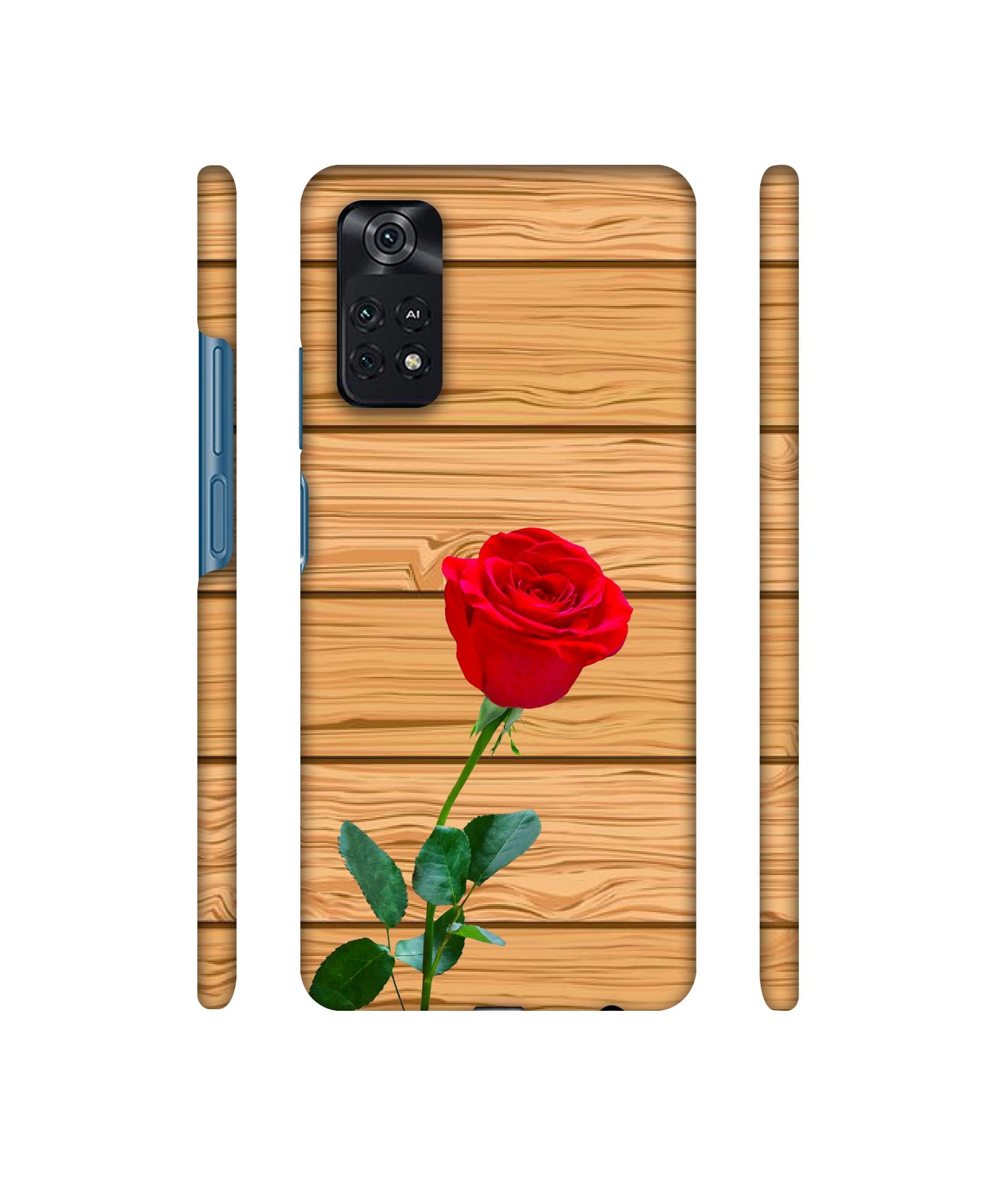 Rose With Wooden Texture Designer Hard Back Cover for Mi Poco M4 Pro 4G