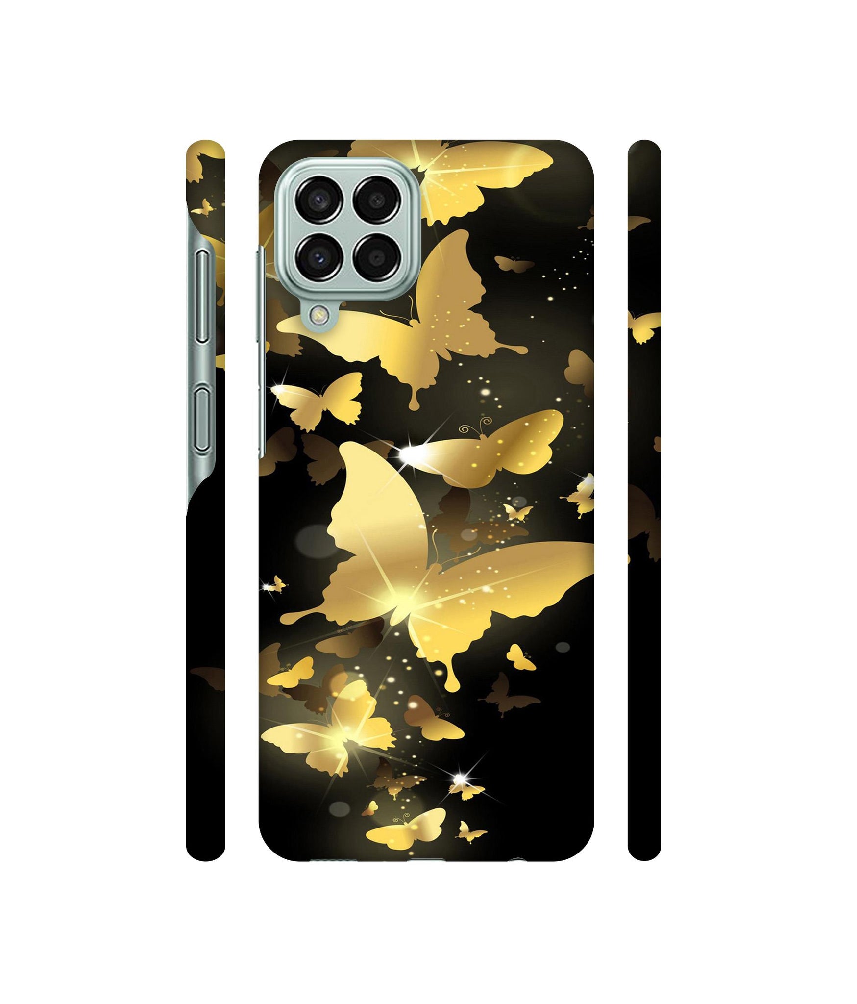 Golden Butterfly Pattern Designer Hard Back Cover for Samsung Galaxy M33 5G