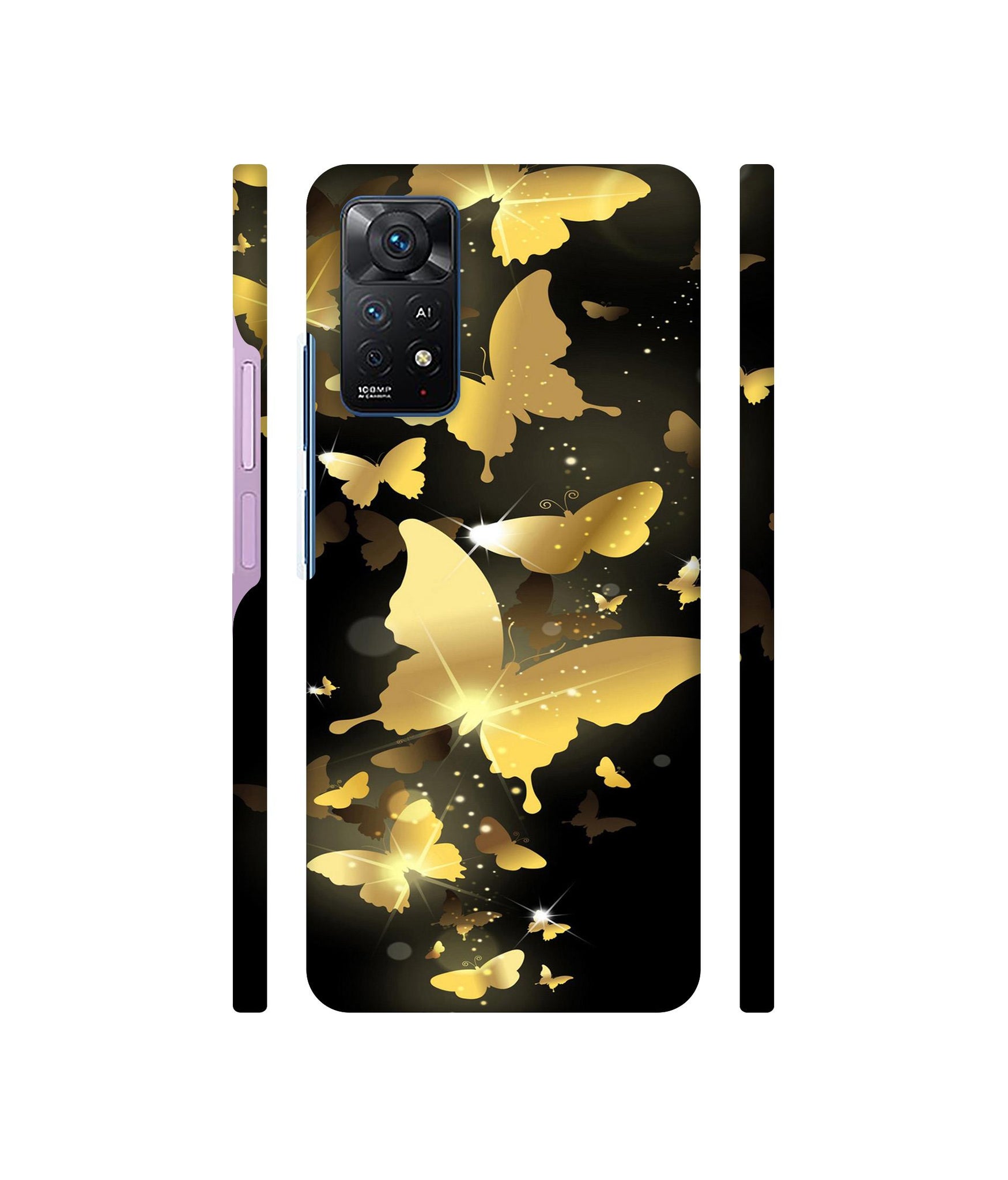 Golden Butterfly Pattern Designer Hard Back Cover for Mi Redmi Note 11 Pro Plus 5G