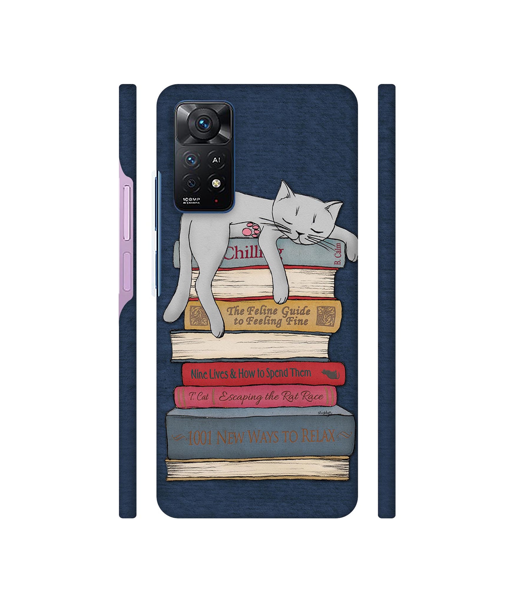 Cat Sleeping On The Books Designer Hard Back Cover for Mi Redmi Note 11 Pro Plus 5G