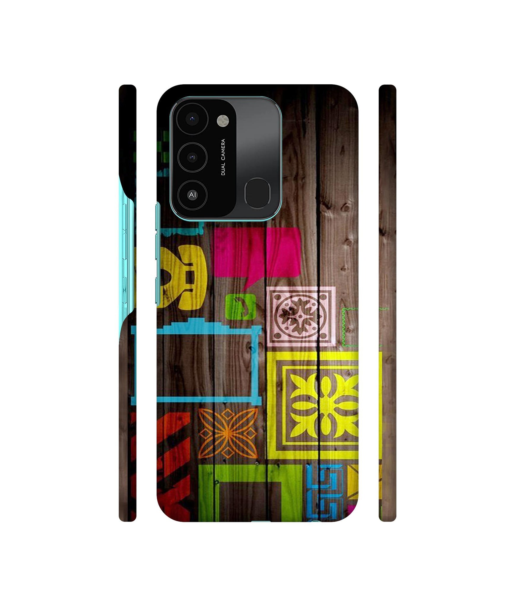 Stamps on Wooden Texture Designer Hard Back Cover for Tecno Spark 8C