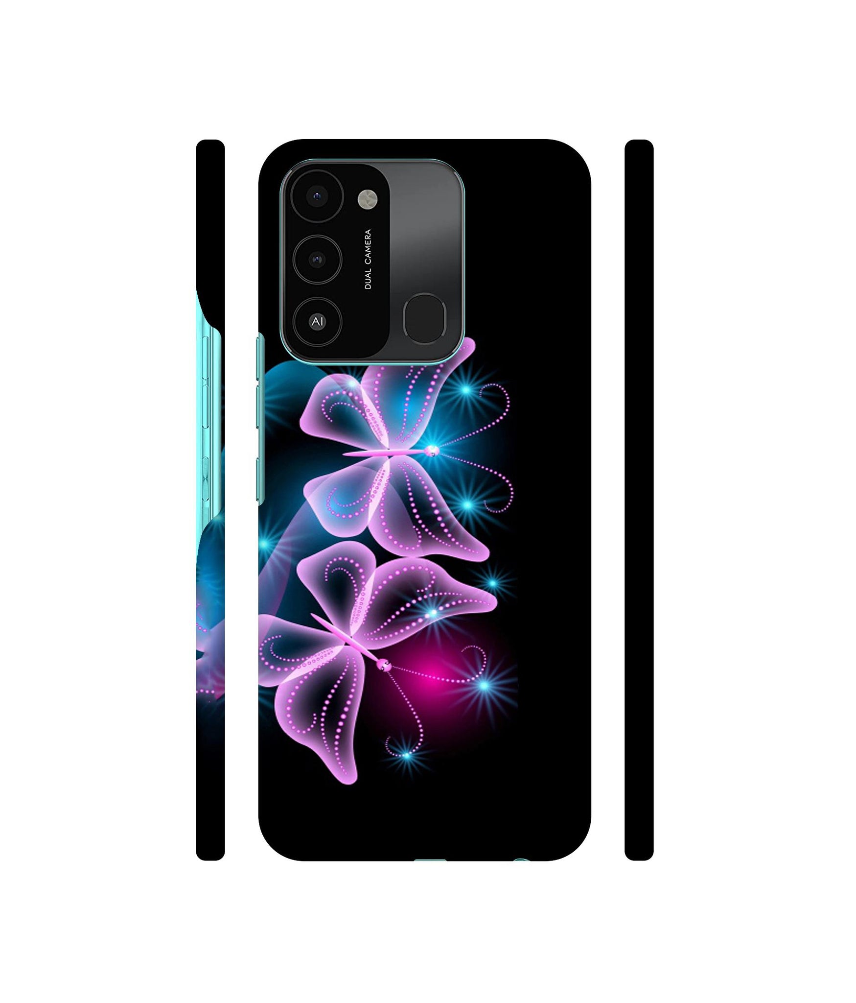 Butterflies Neon Light Designer Hard Back Cover for Tecno Spark 8C