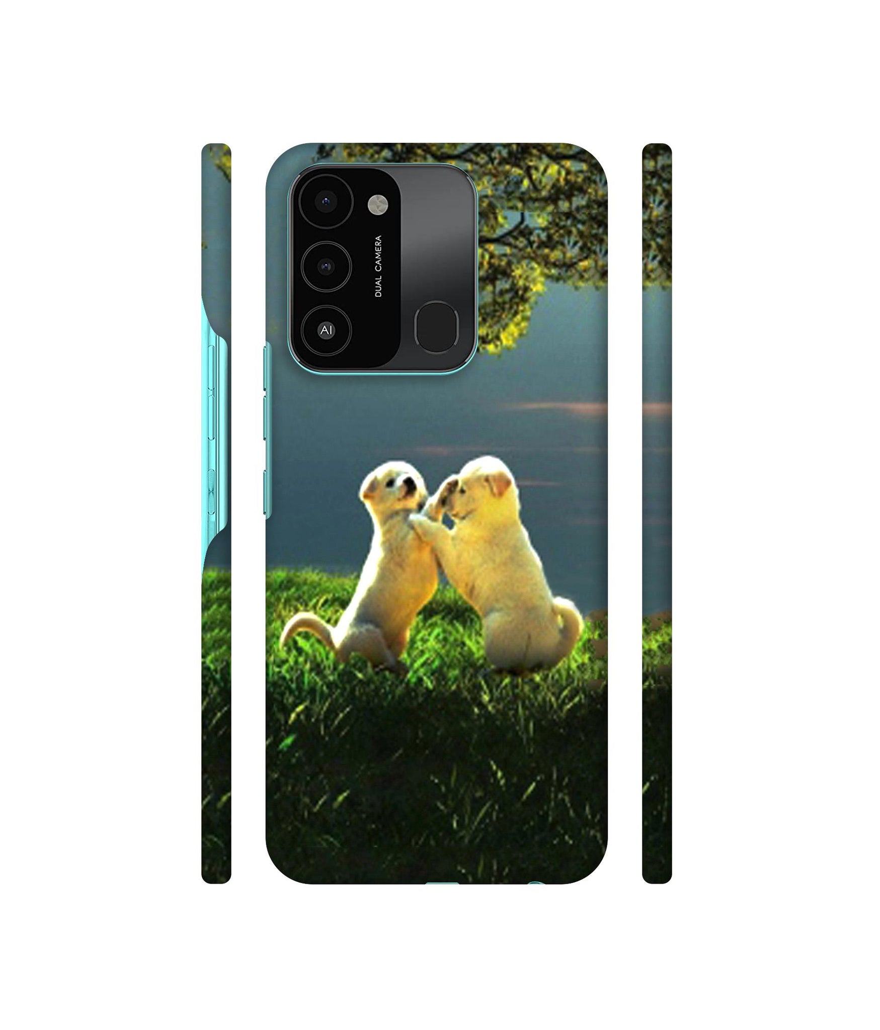 Puppy Couple Play Kids Nature Designer Hard Back Cover for Tecno Spark 8C