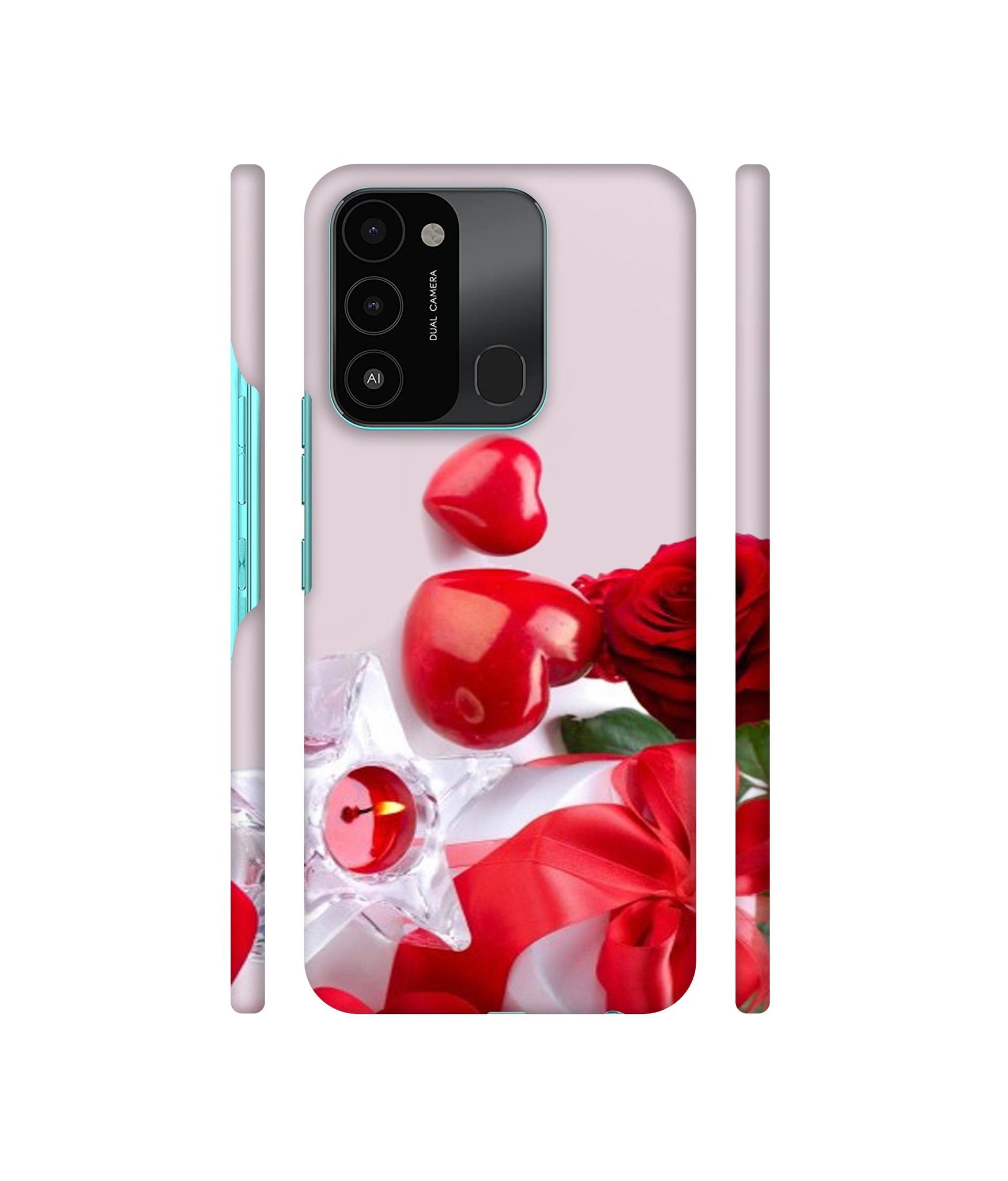Red Rose Heart Valentines Couple Designer Hard Back Cover for Tecno Spark 8C
