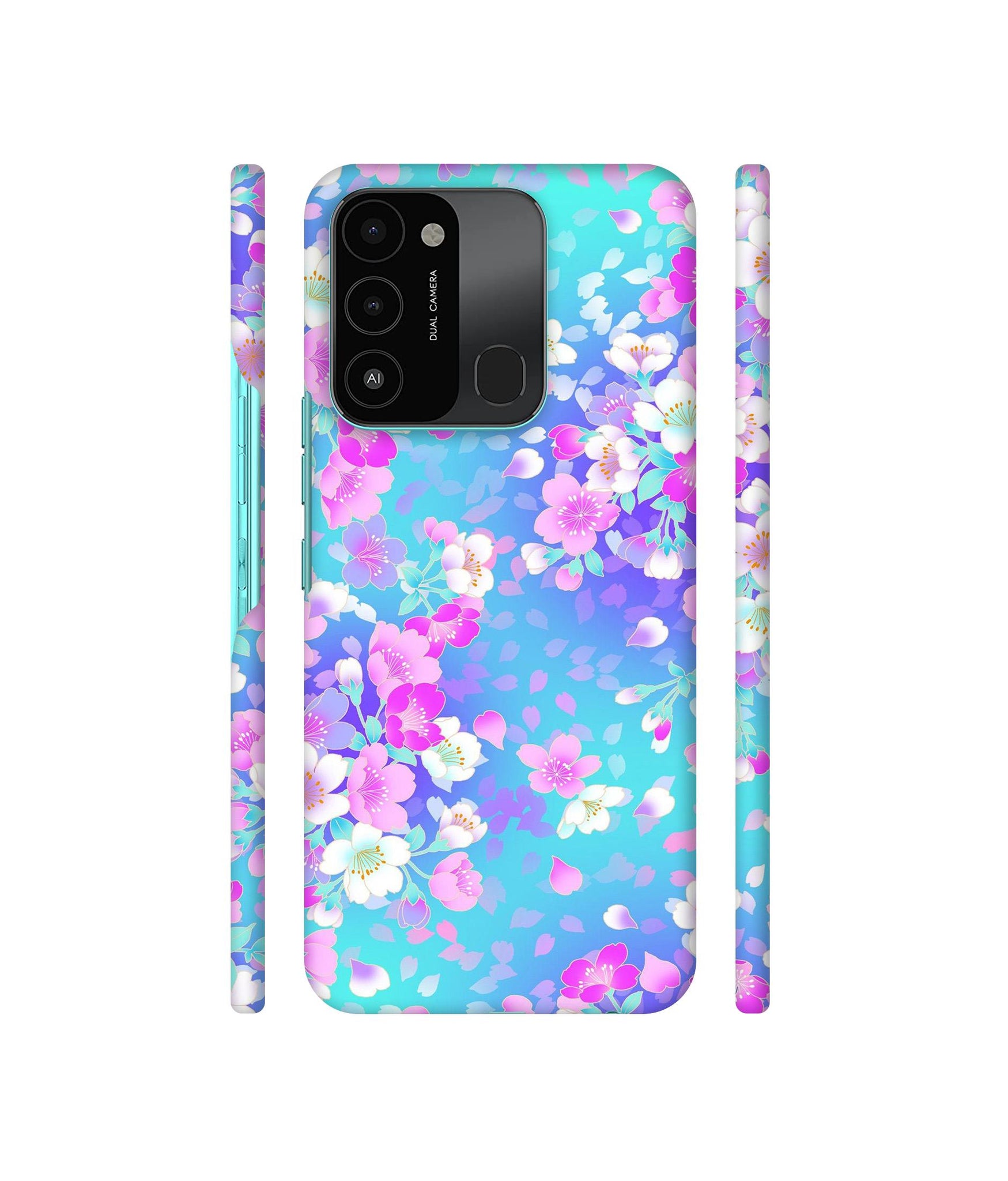 Floral Blue Pattern Designer Hard Back Cover for Tecno Spark 8C