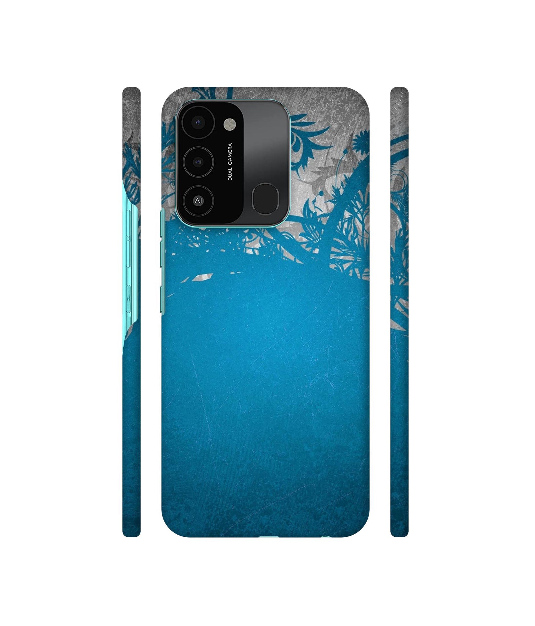 Blue Floral Pattern Designer Hard Back Cover for Tecno Spark 8C