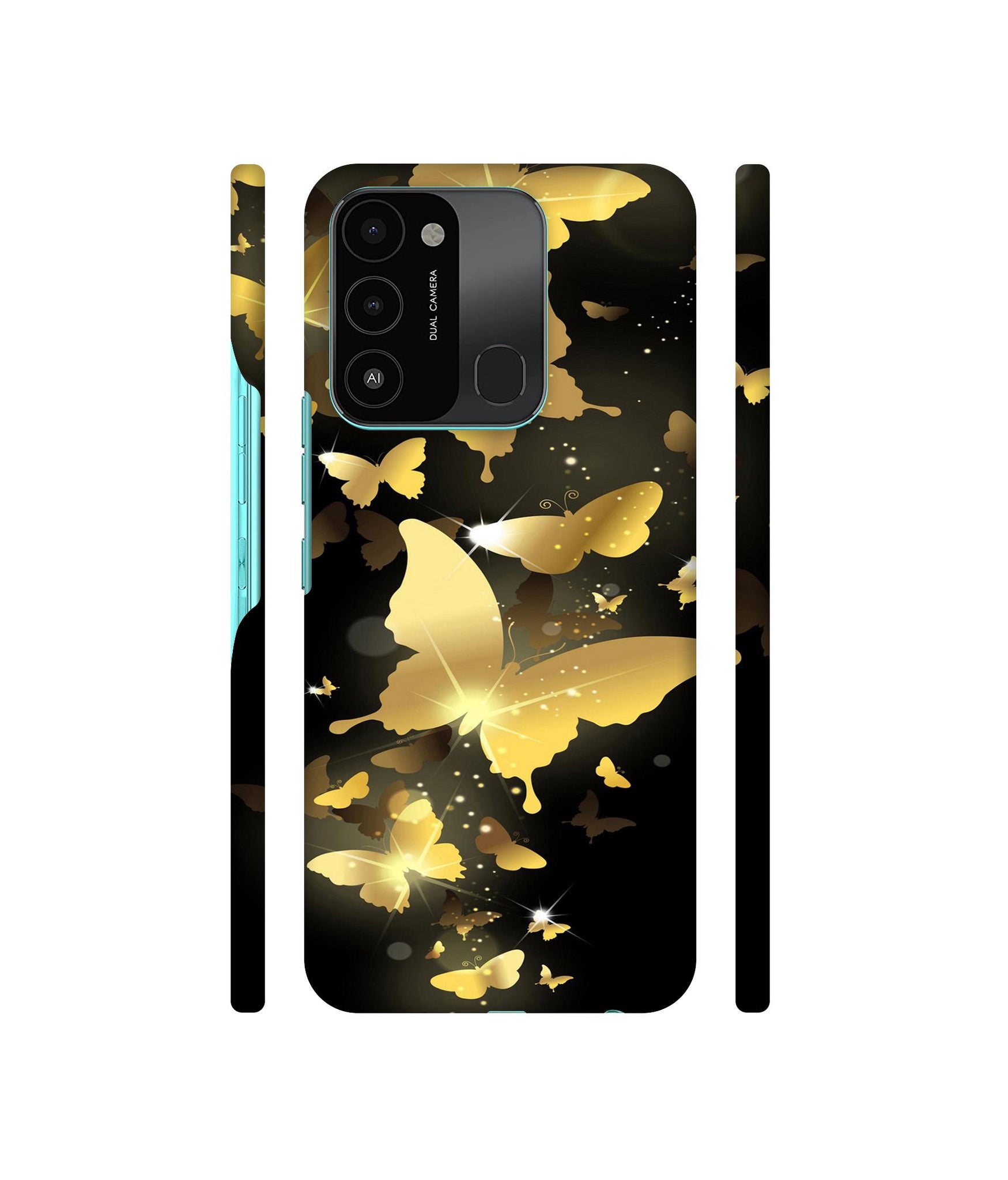 Golden Butterfly Pattern Designer Hard Back Cover for Tecno Spark 8C