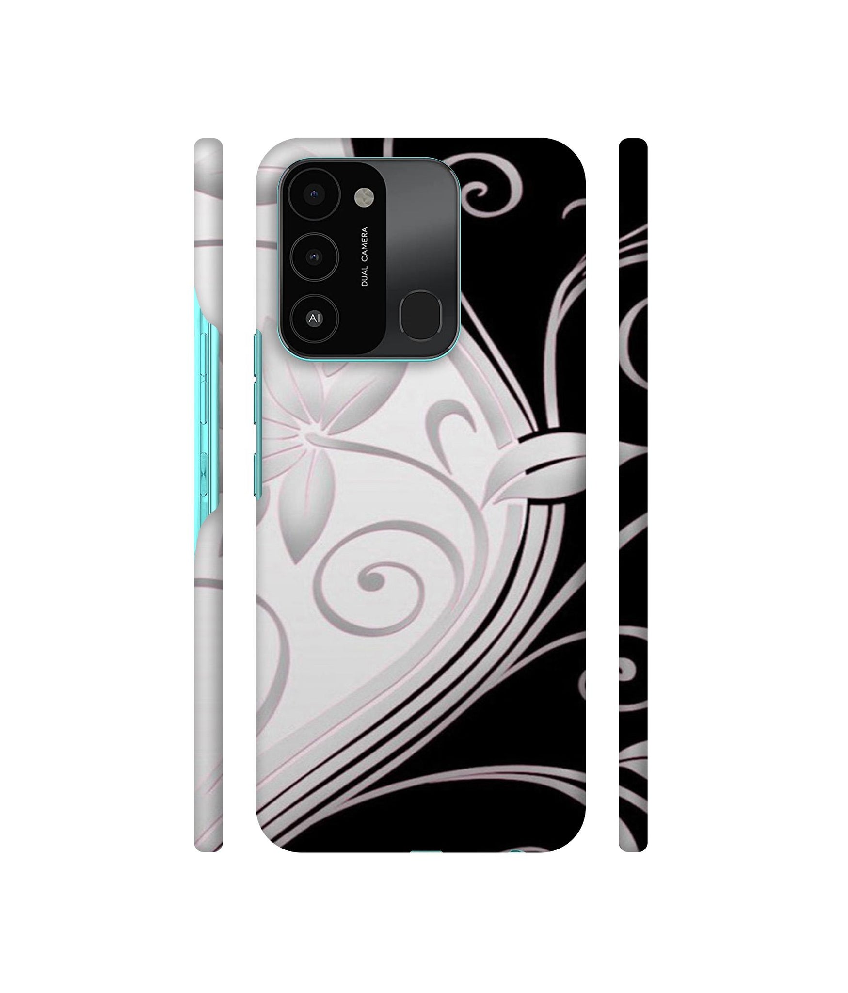 Black And White Flower Designer Hard Back Cover for Tecno Spark 8C