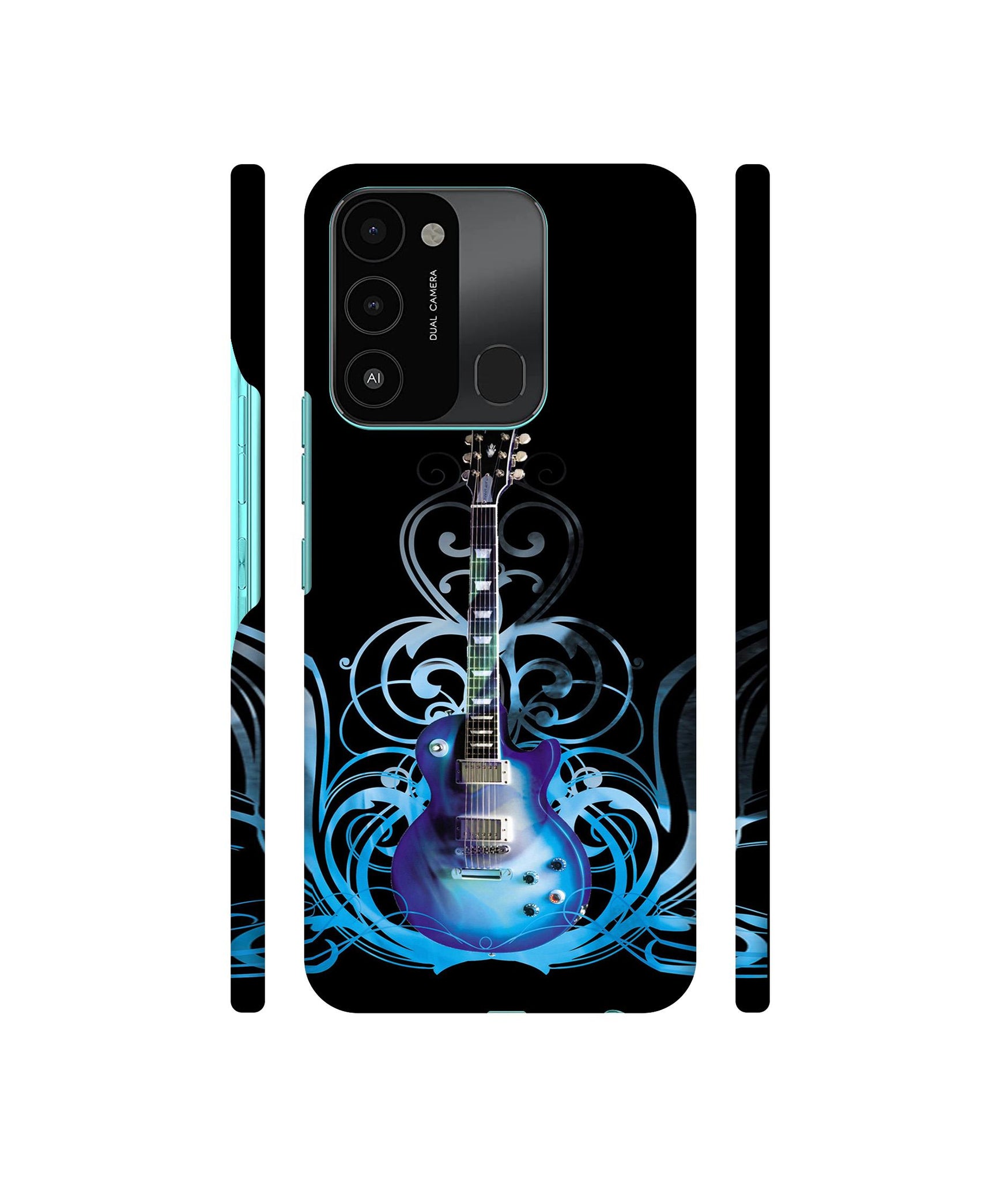 Guitar In Blue Pattern Designer Hard Back Cover for Tecno Spark 8C