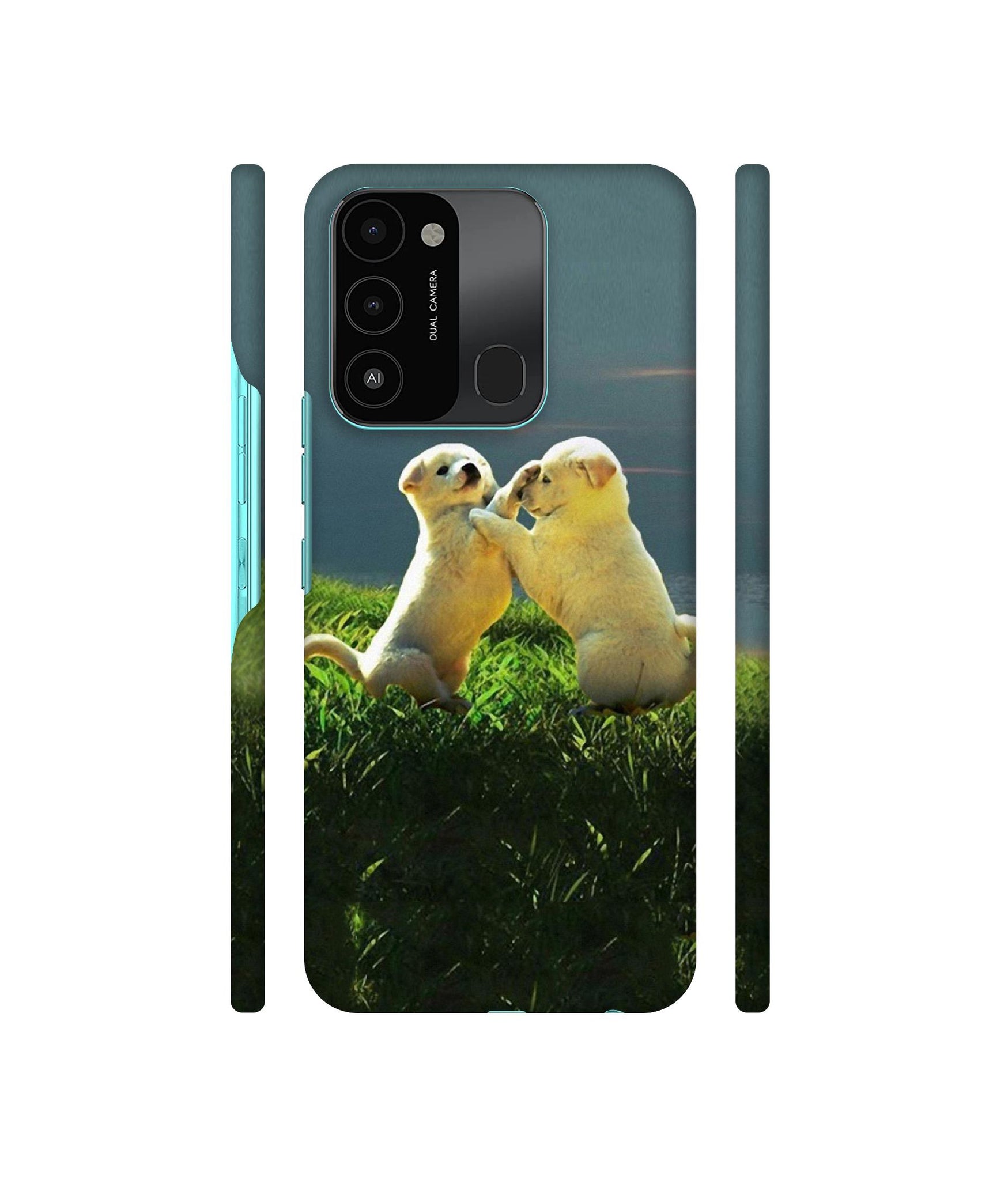 Puppy Couple Sunset Designer Hard Back Cover for Tecno Spark 8C