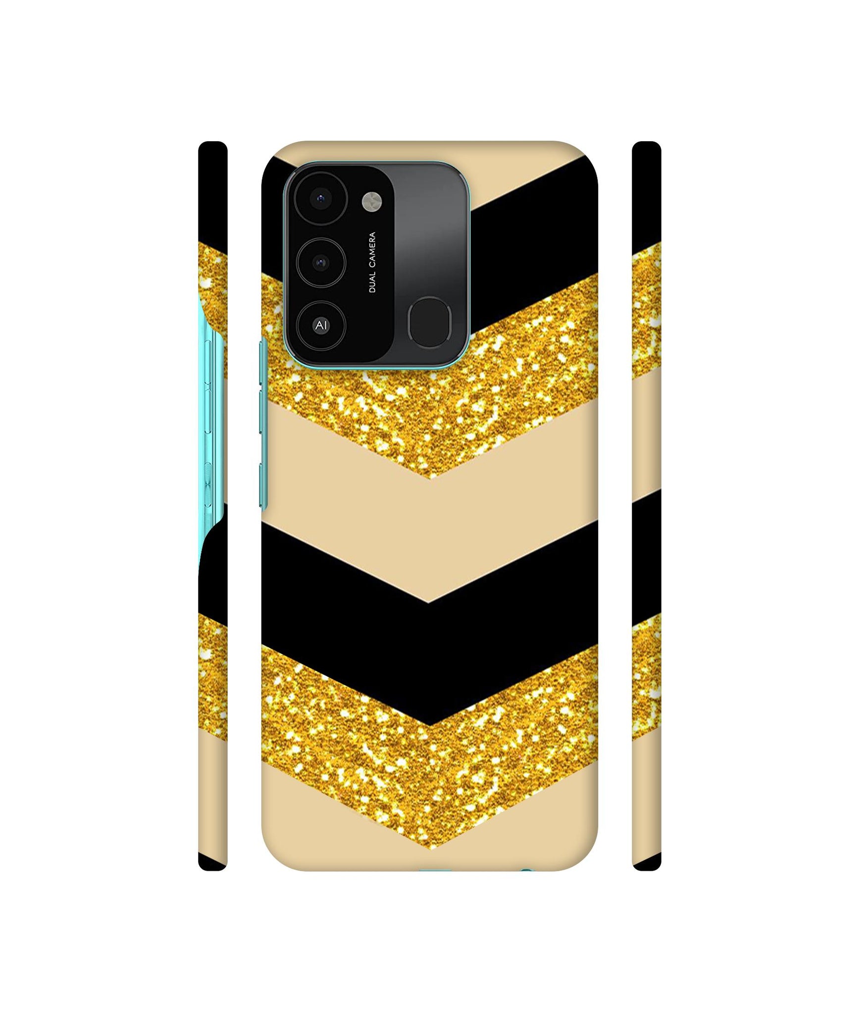Black & Gold Designer Hard Back Cover for Tecno Spark 8C