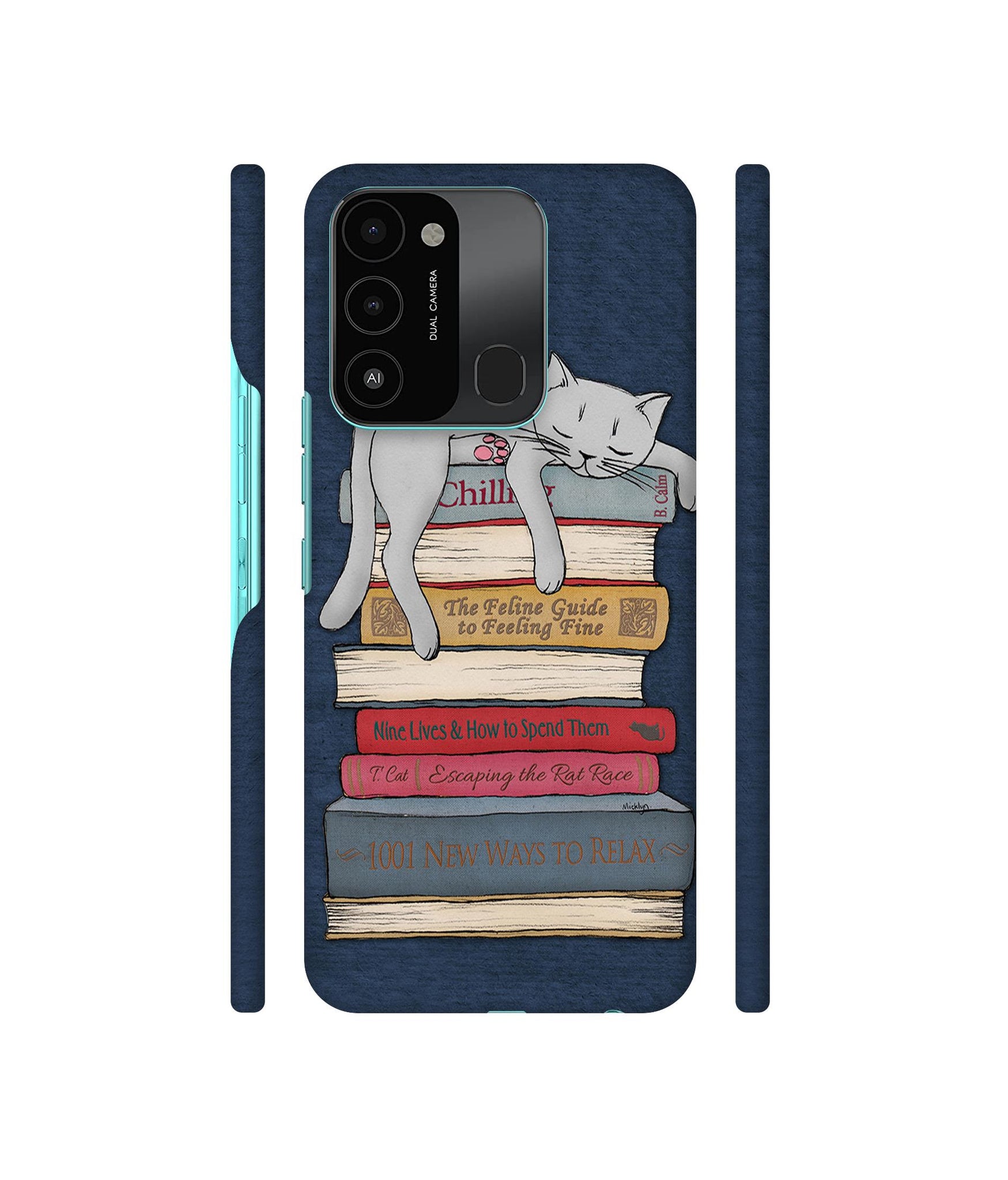 Cat Sleeping On The Books Designer Hard Back Cover for Tecno Spark 8C