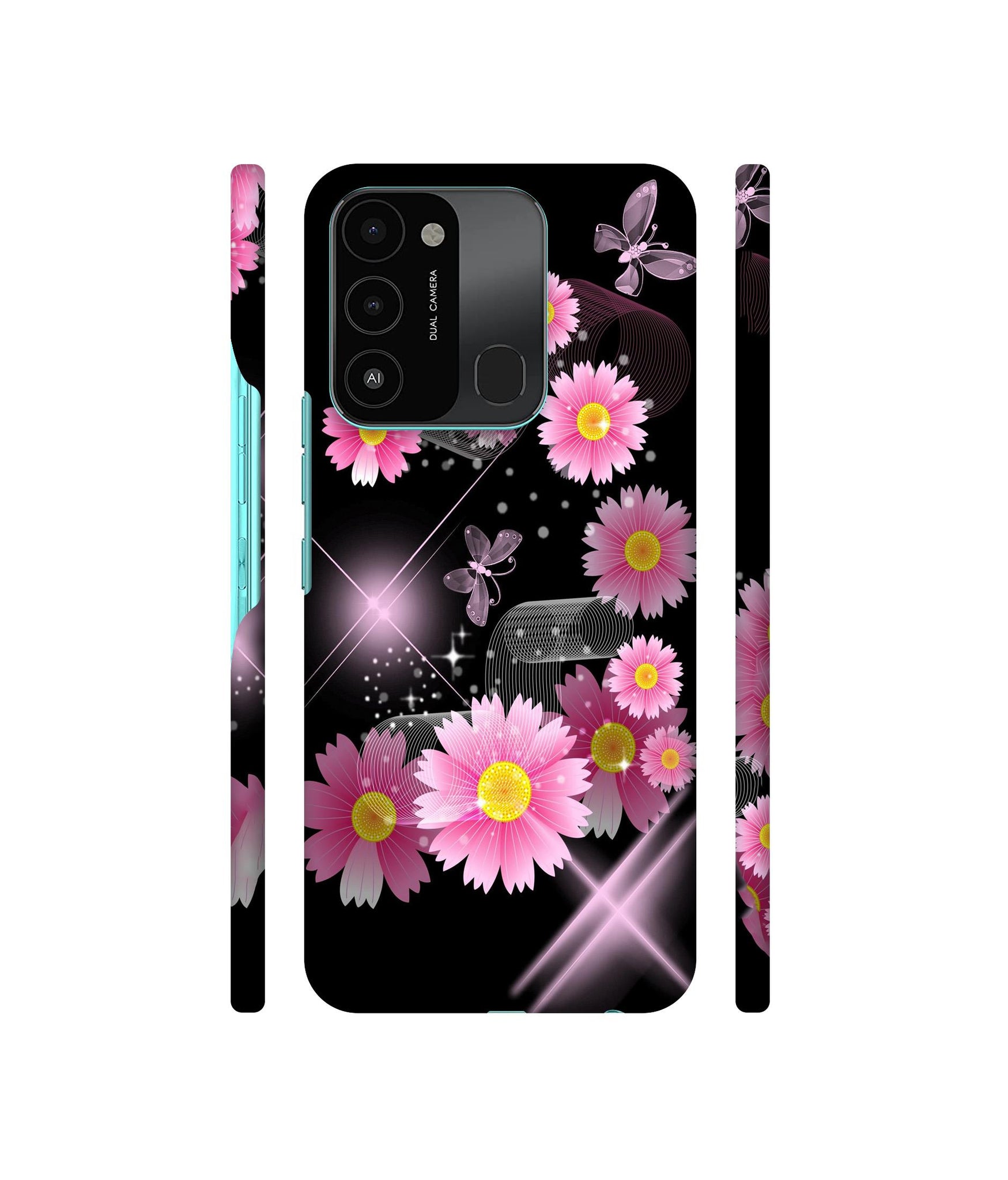 Pink Flower Designer Hard Back Cover for Tecno Spark 8C