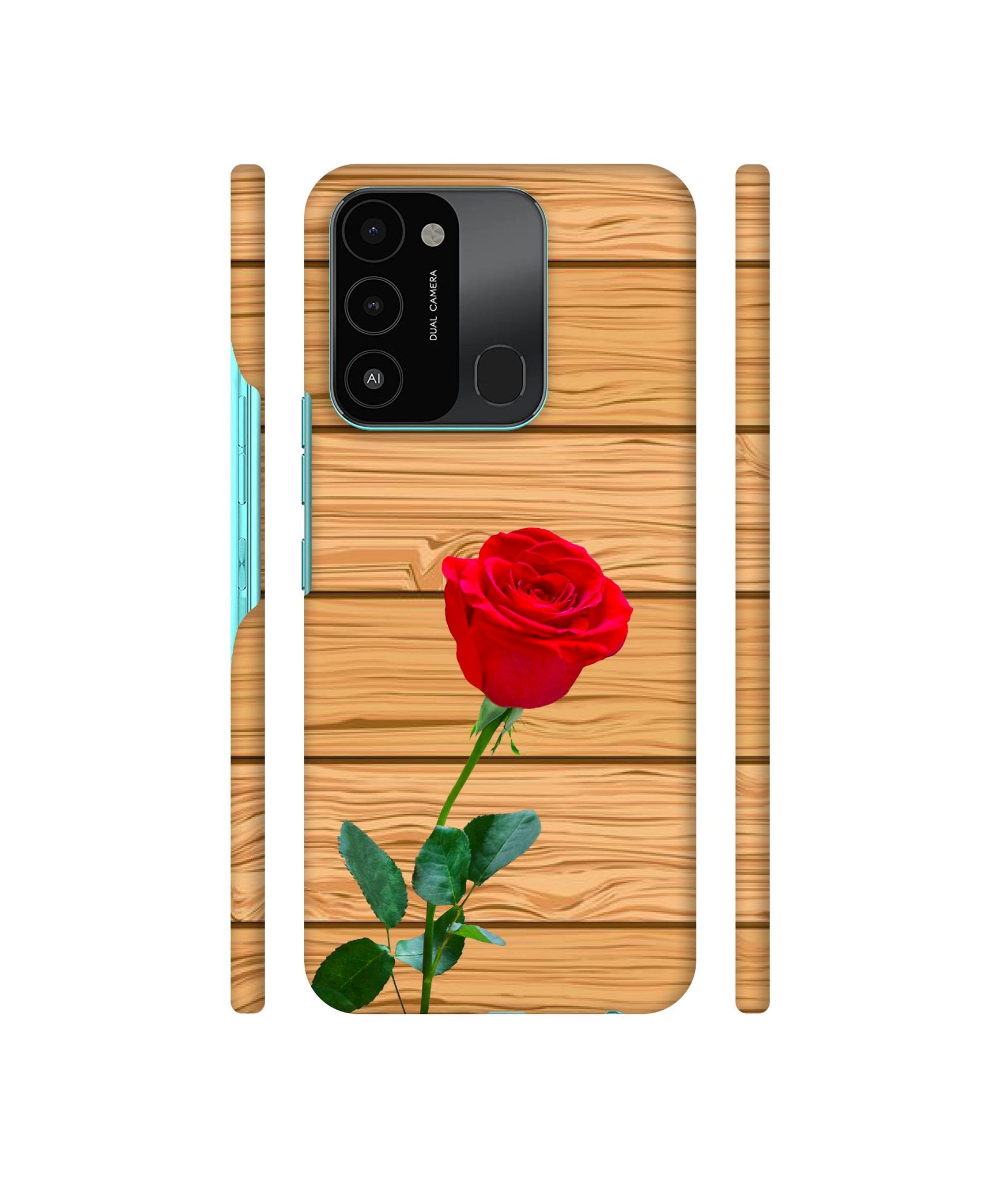 Rose With Wooden Texture Designer Hard Back Cover for Tecno Spark 8C